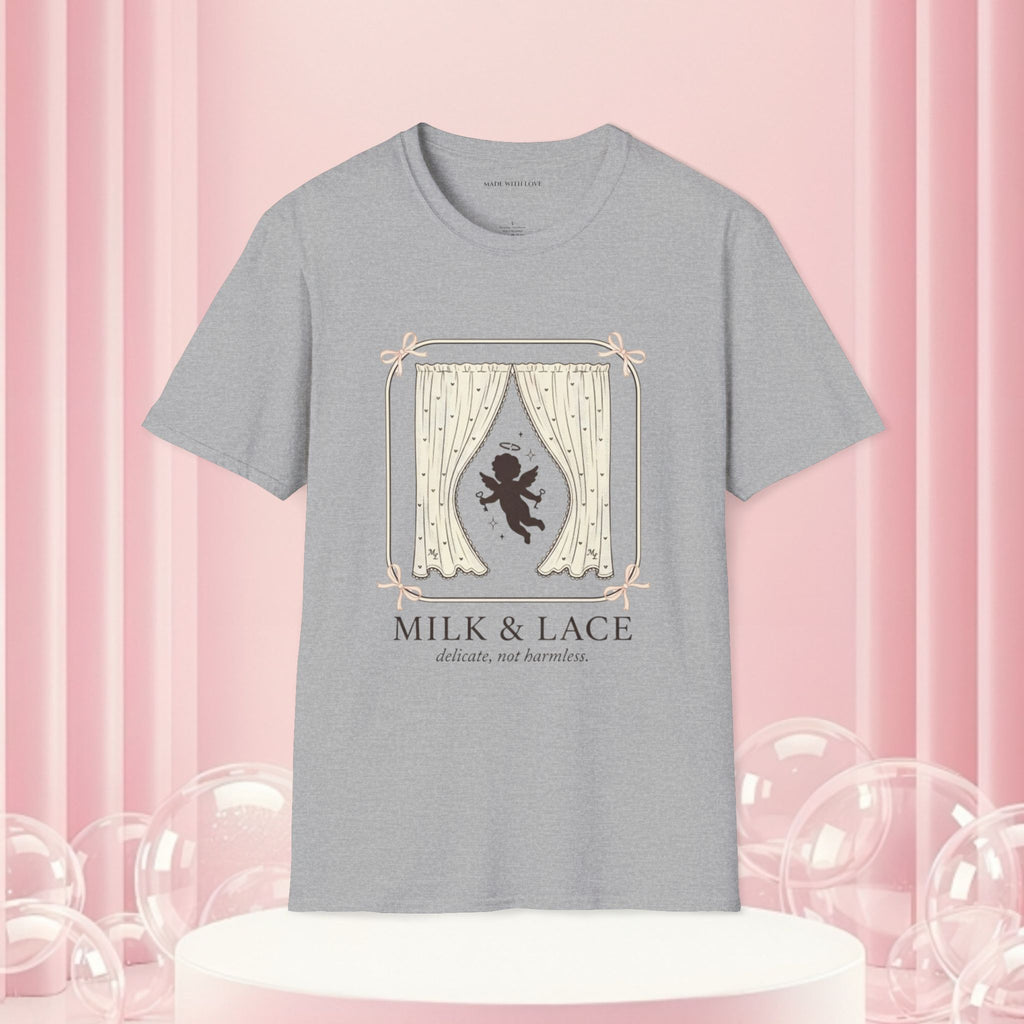 Milk & Lace Graphic T-Shirt — 'Handle With Desire' Vintage Cherub Design
