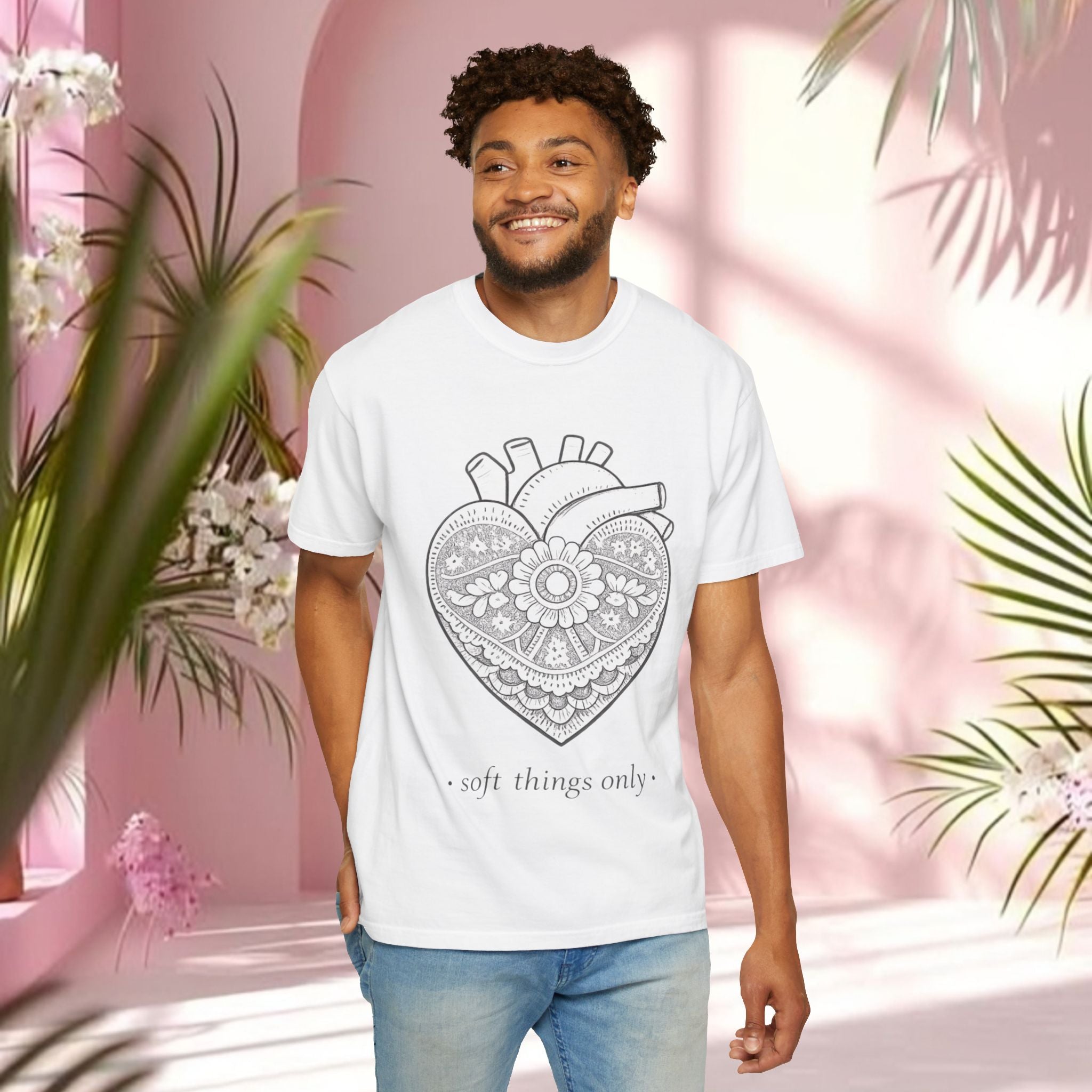 Lace Heart Anatomical Tee — "soft things only" Cotton T-Shirt
