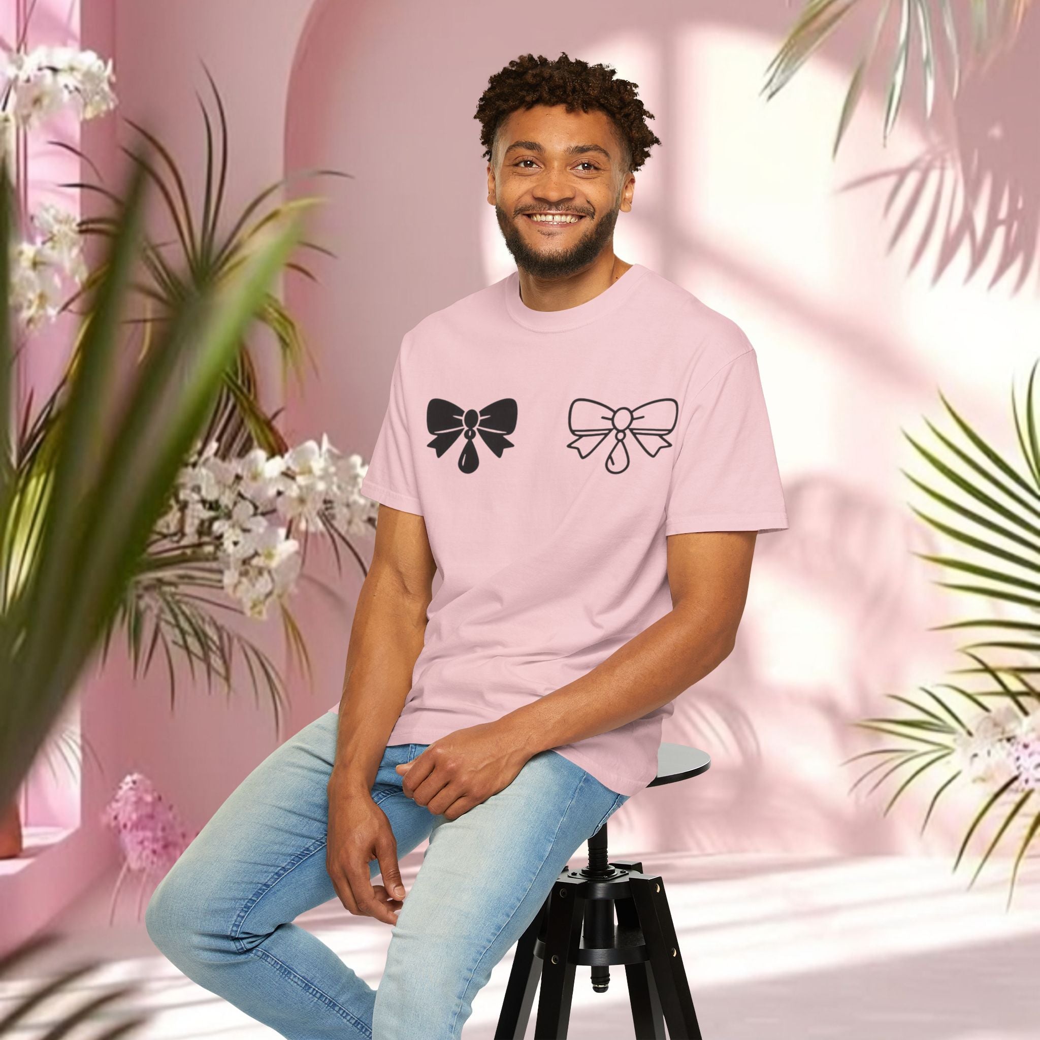 Bow Graphic T‑Shirt — "Milk & Lace — made of sugar." Back Text Tee