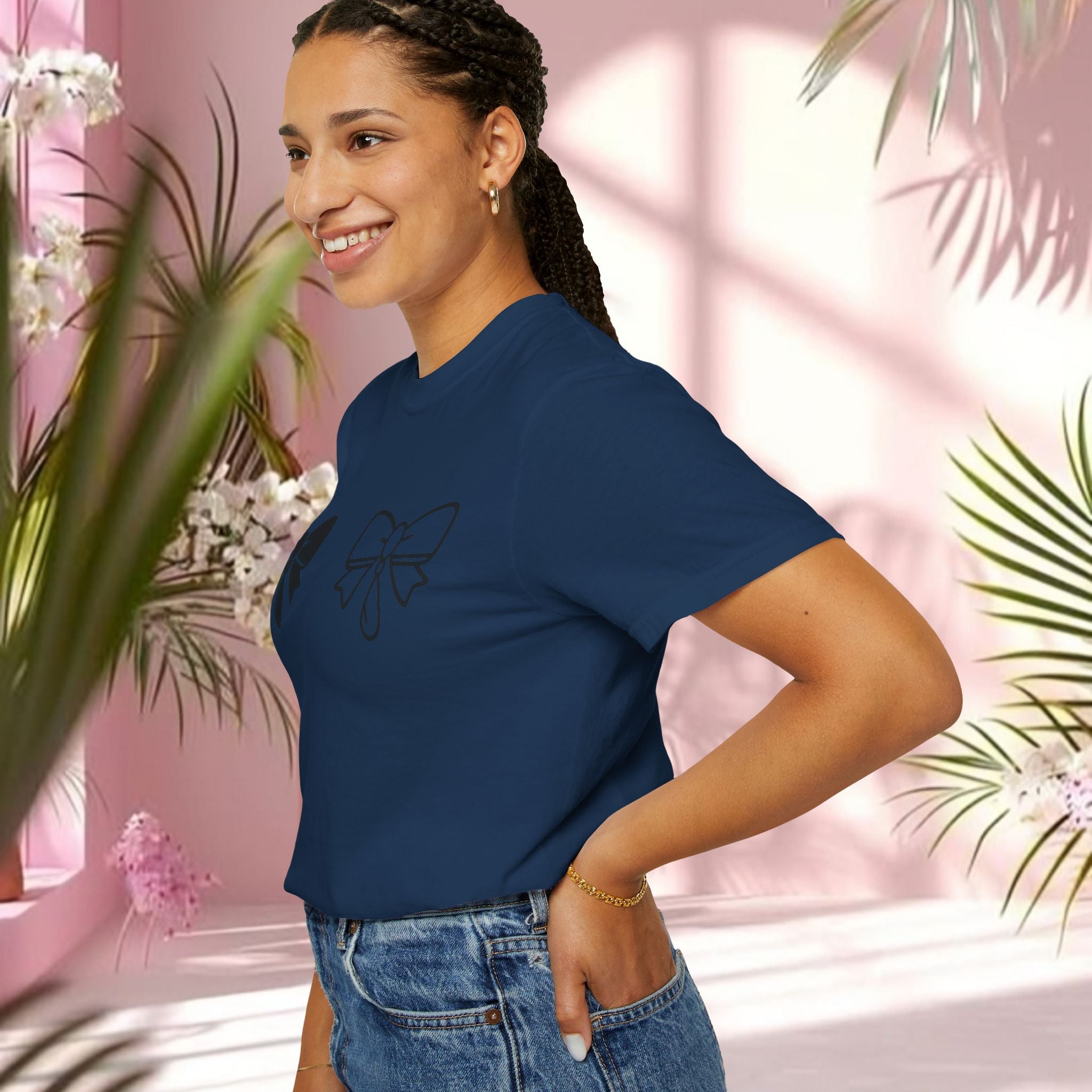 Bow Graphic T‑Shirt — "Milk & Lace — made of sugar." Back Text Tee