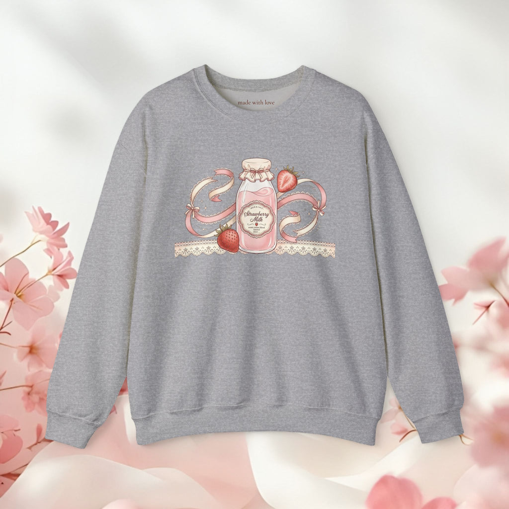 Strawberry Cream Crewneck Sweatshirt — Delicate Pastel Berry Design