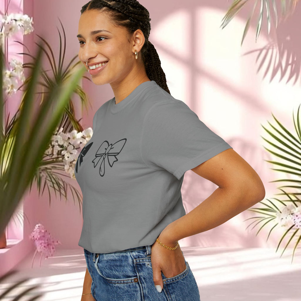 Bow Graphic T‑Shirt — "Milk & Lace — made of sugar." Back Text Tee