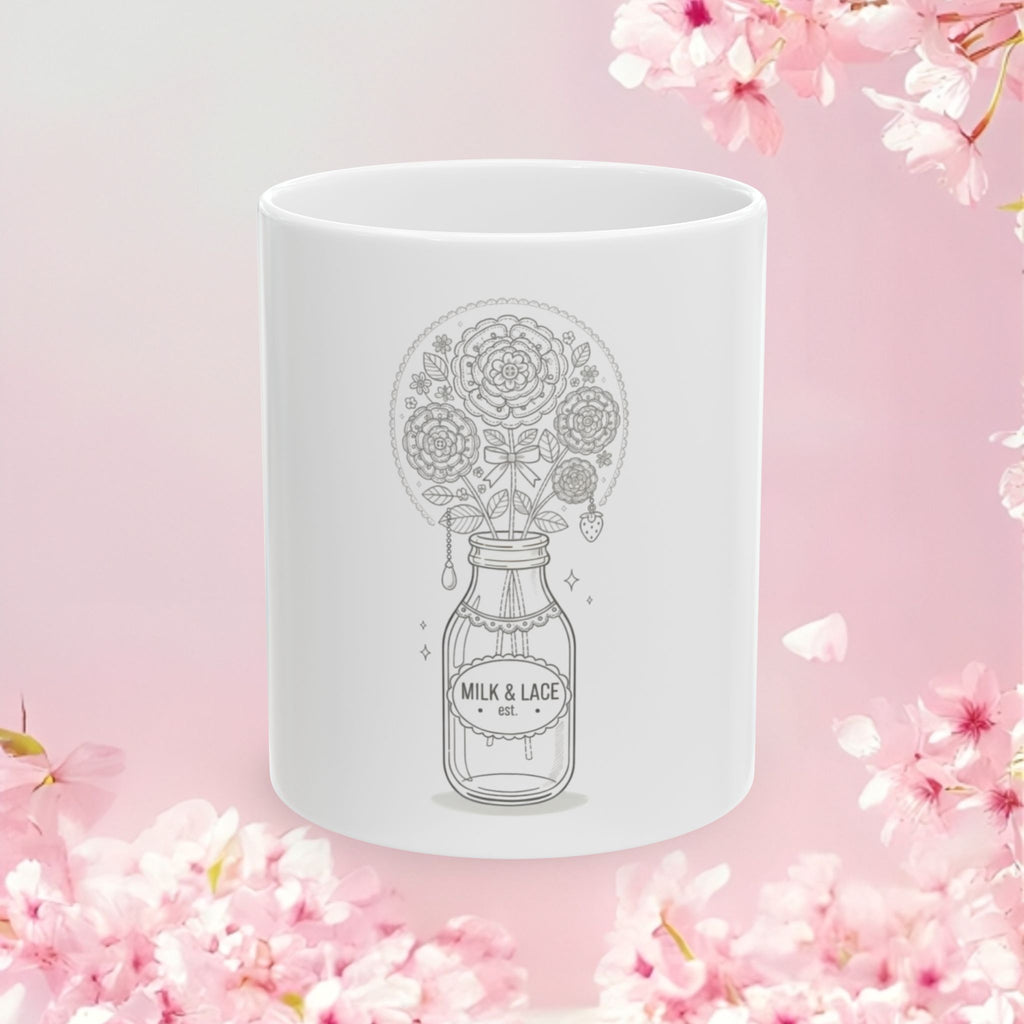 Floral Artisanal Ceramic Mug — Illustrated Flower Design (11oz & 15oz)