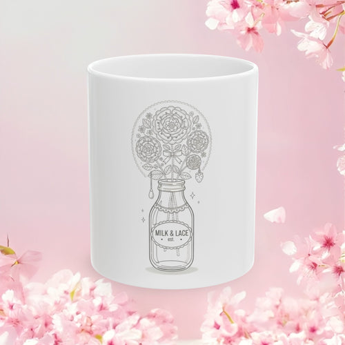 Floral Artisanal Ceramic Mug — Illustrated Flower Design (11oz & 15oz)