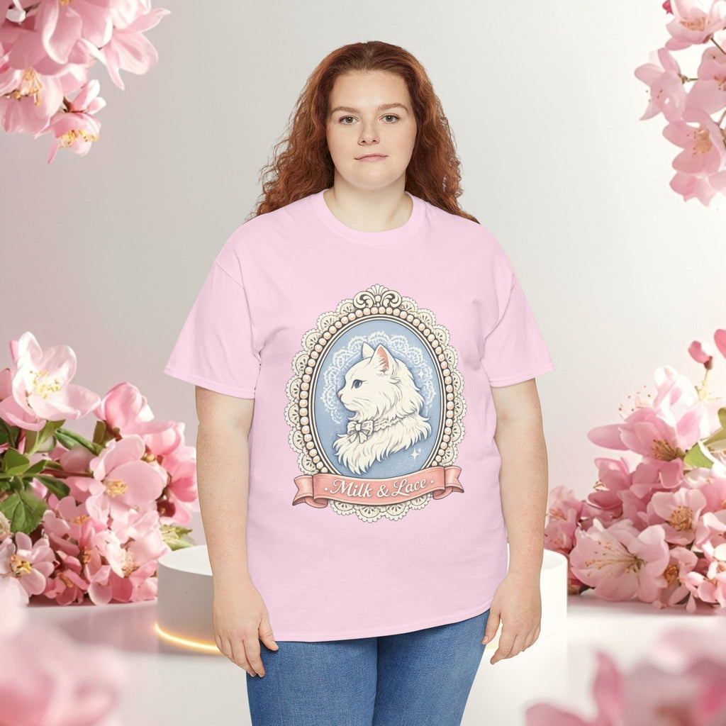 Cute Girly Cat T-Shirt — Soft Pastel Cat Graphic Tee for Cat Lovers