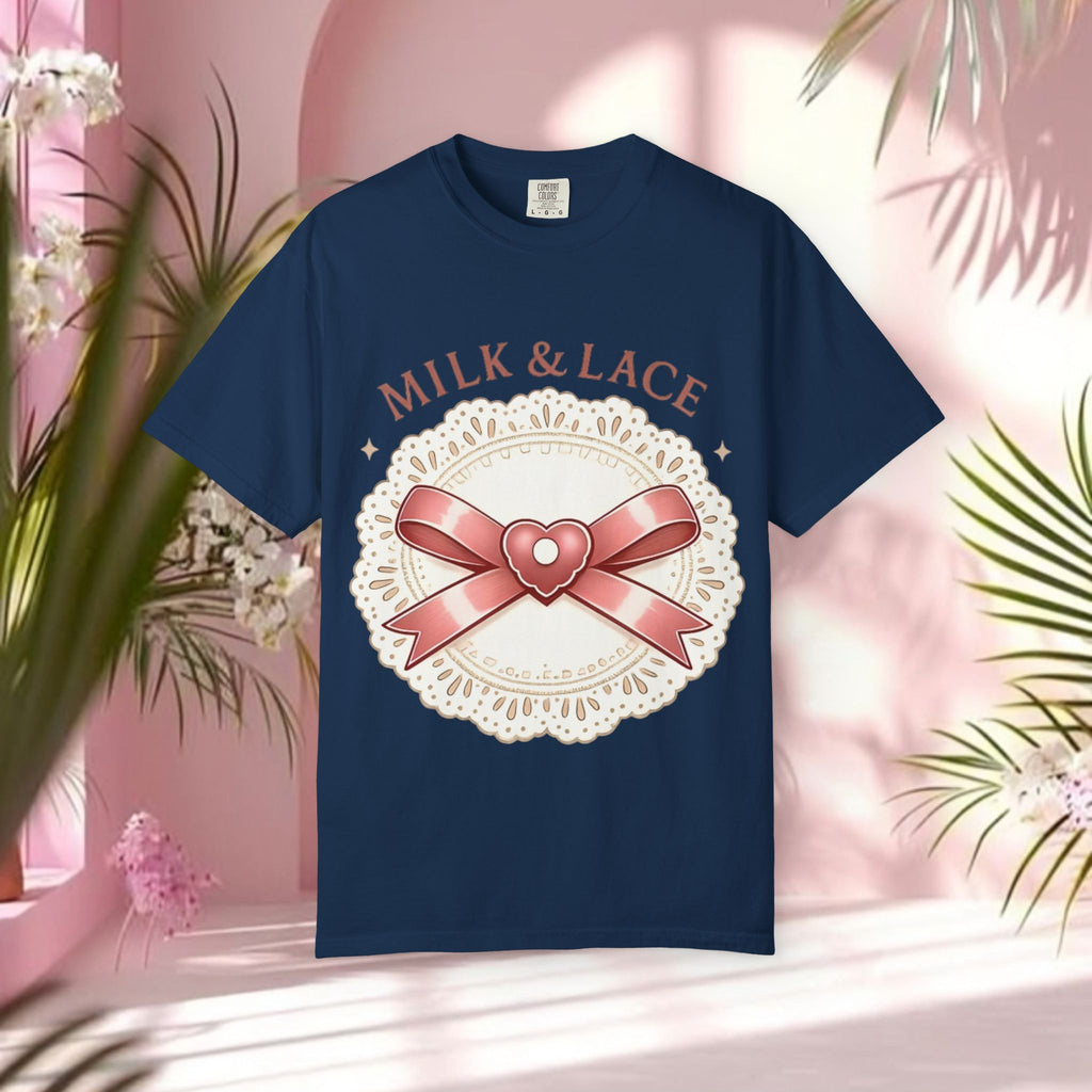 Milk & Lace Graphic T-Shirt — 'Soft Things Only' Romantic Bow Tee