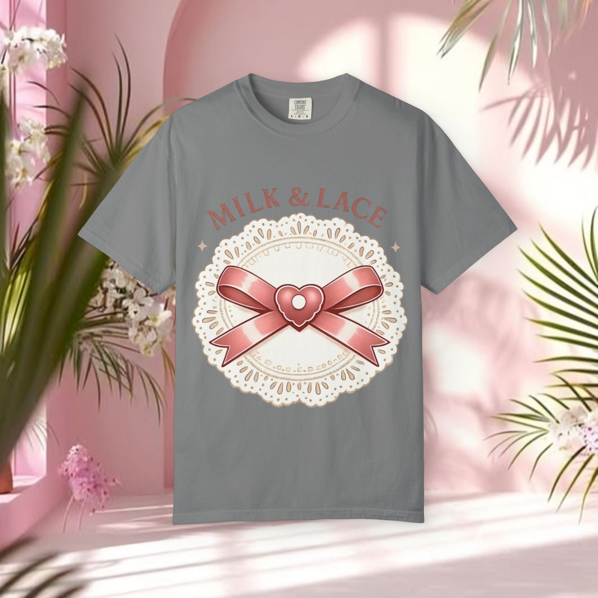 Milk & Lace Graphic T-Shirt — 'Soft Things Only' Romantic Bow Tee