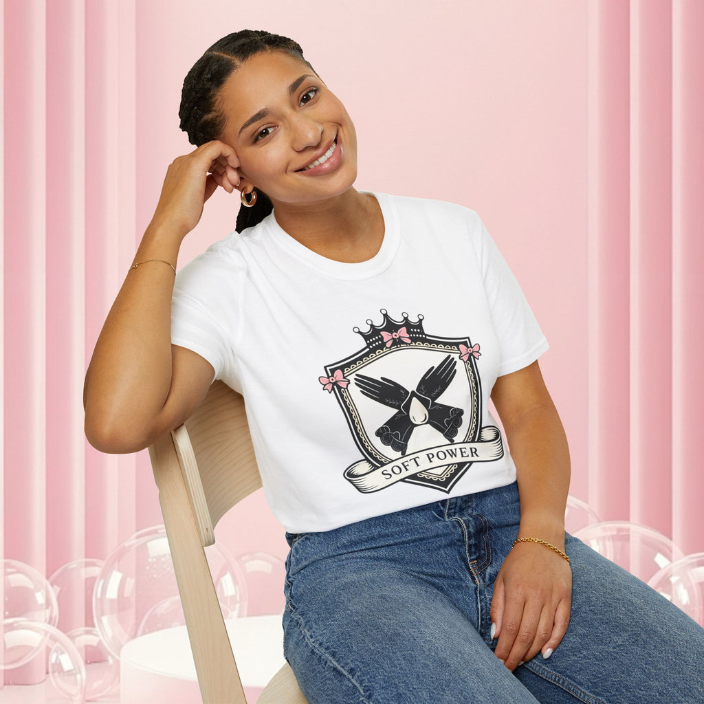 Soft Power Crest T‑Shirt — 'Milk & Lace' Feminine Crest Tee