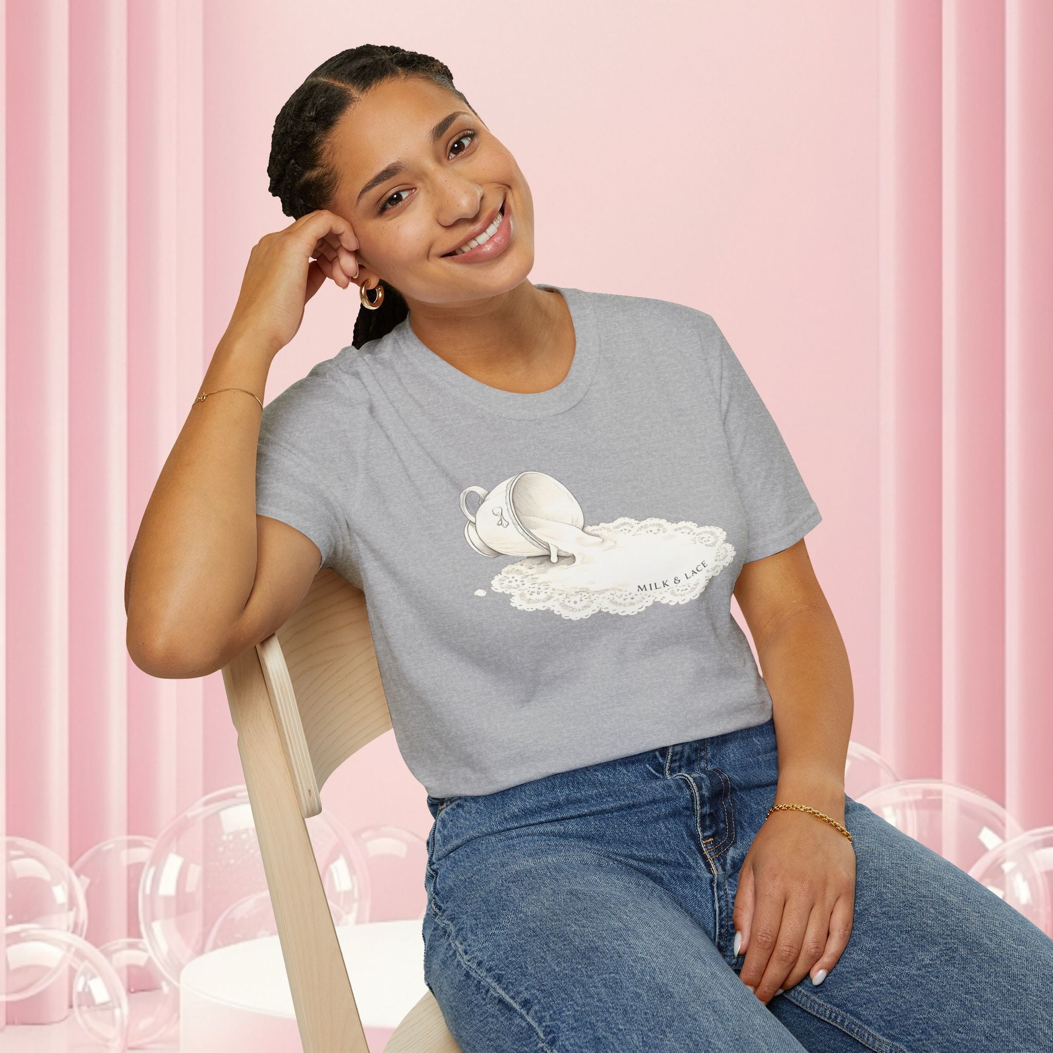 T-Shirt — Spilled Milk & Lace Graphic Tee ("Handle With Sweetness")