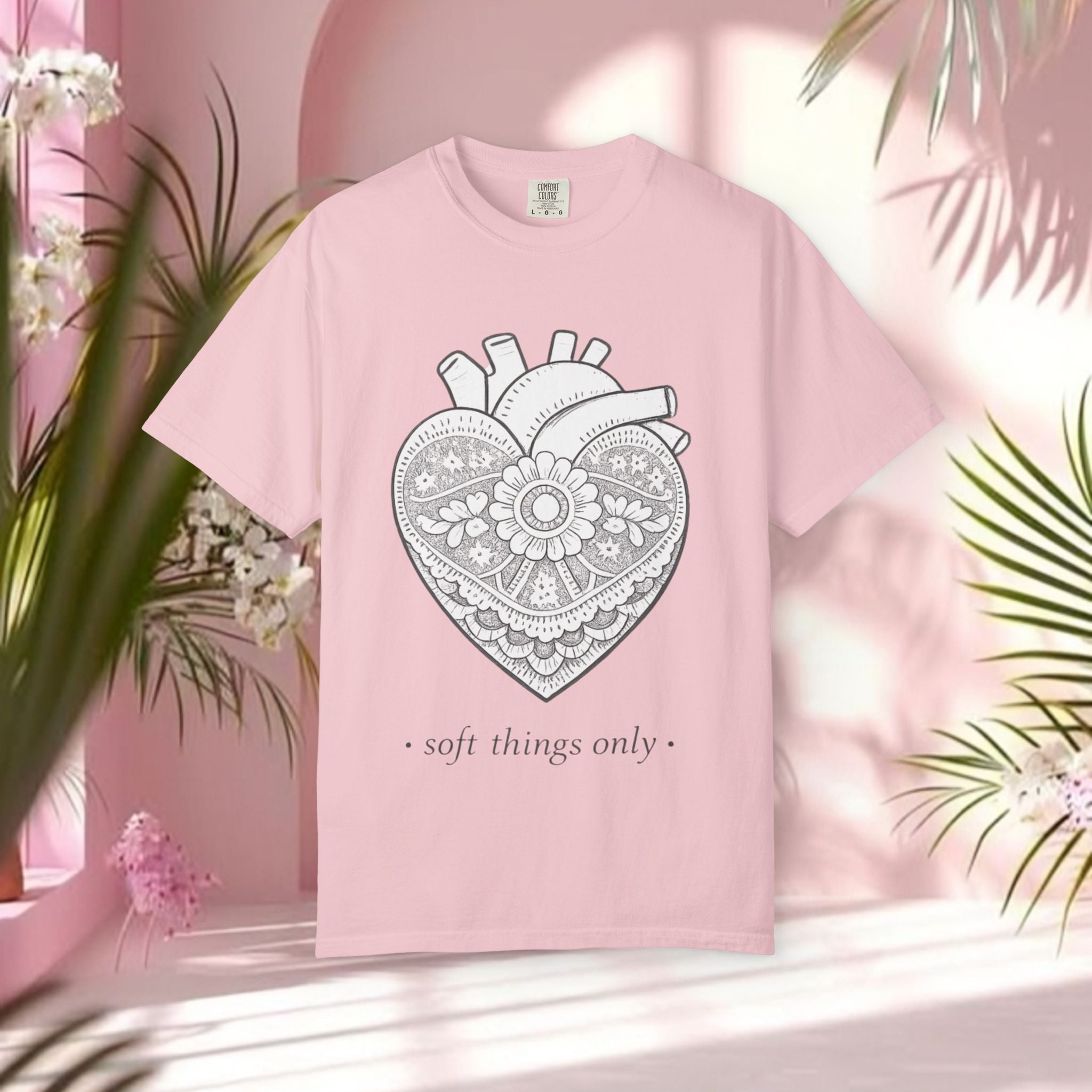 Lace Heart Anatomical Tee — "soft things only" Cotton T-Shirt