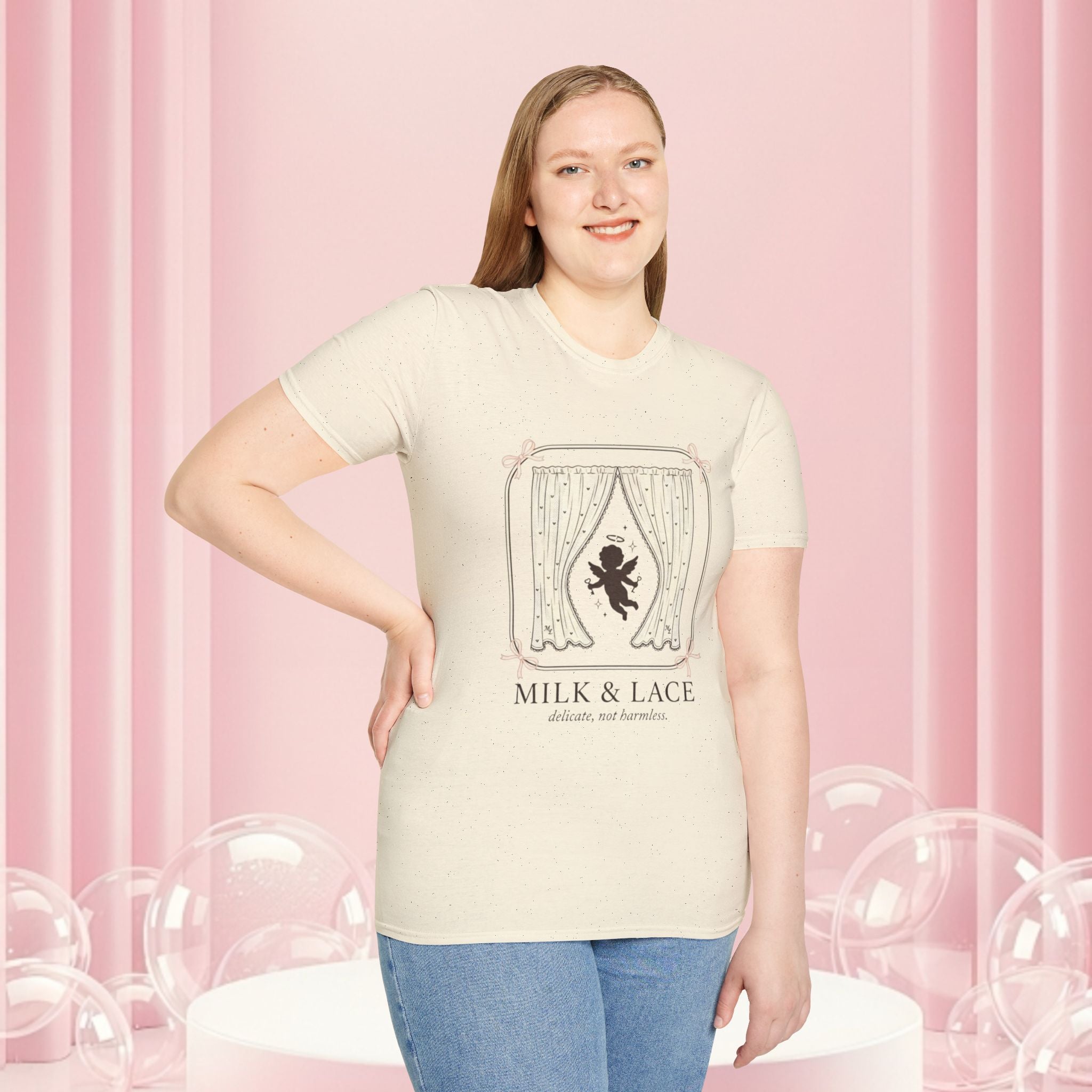 Milk & Lace Graphic T-Shirt — 'Handle With Desire' Vintage Cherub Design