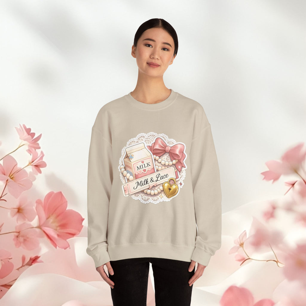 Milk & Lace Crewneck Sweatshirt — Cute Pastel Vintage Milk Carton Design
