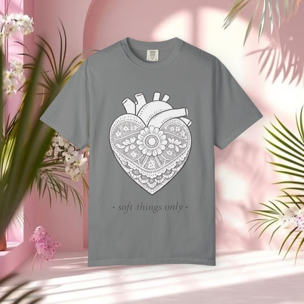 Lace Heart Anatomical Tee — "soft things only" Cotton T-Shirt