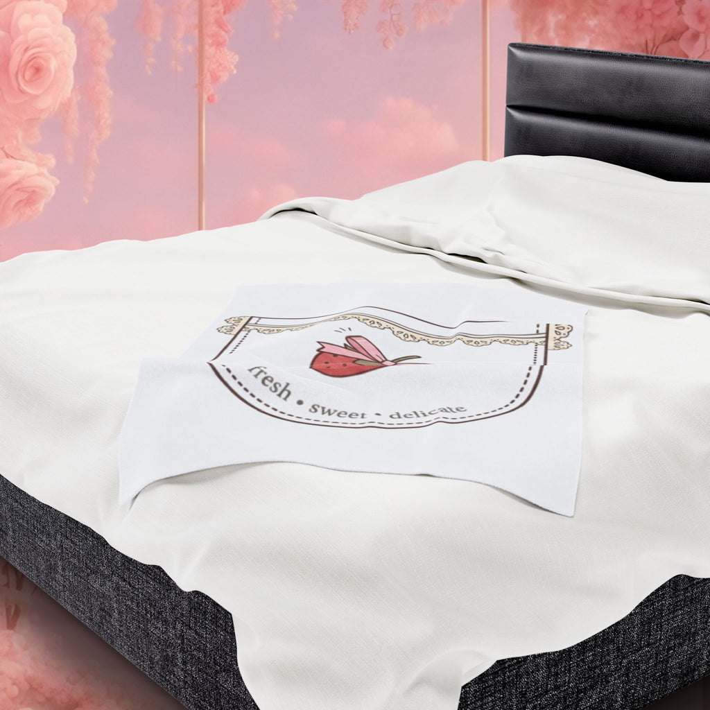 Strawberry Whimsy Velveteen Plush Blanket — Gentle, Whimsical Strawberry Design