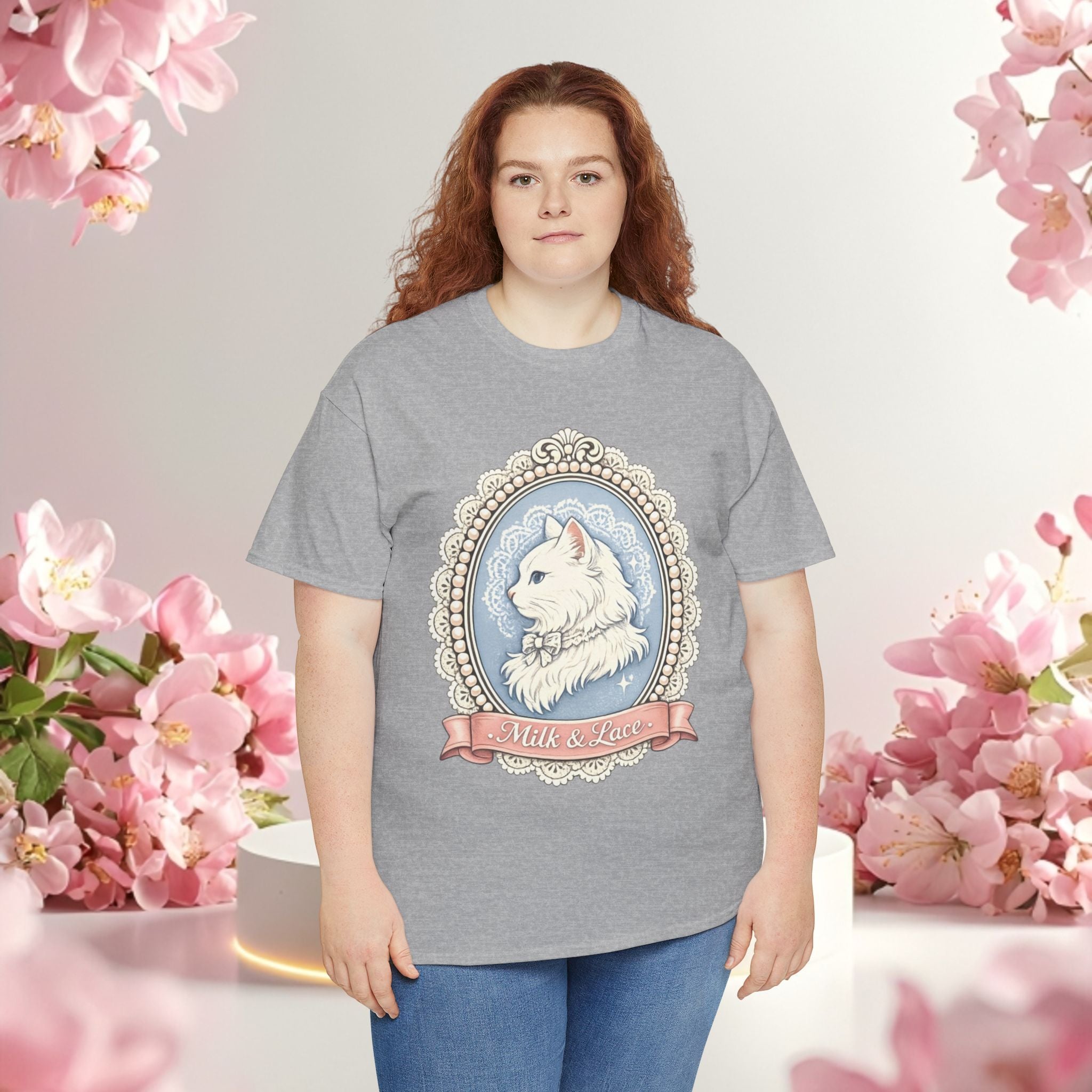 Cute Girly Cat T-Shirt — Soft Pastel Cat Graphic Tee for Cat Lovers