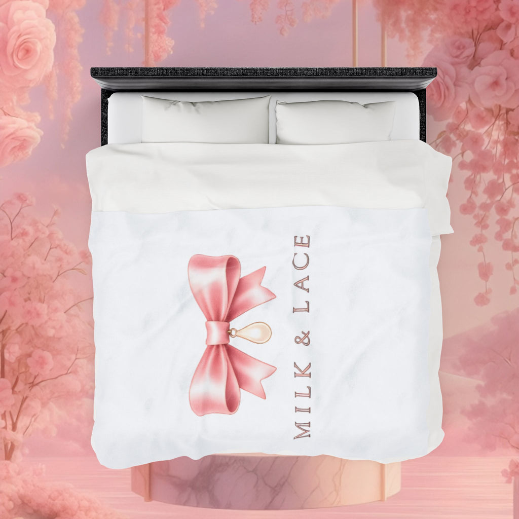 Velveteen Plush Blanket — Milk & Lace Pink Bow Baby Blanket