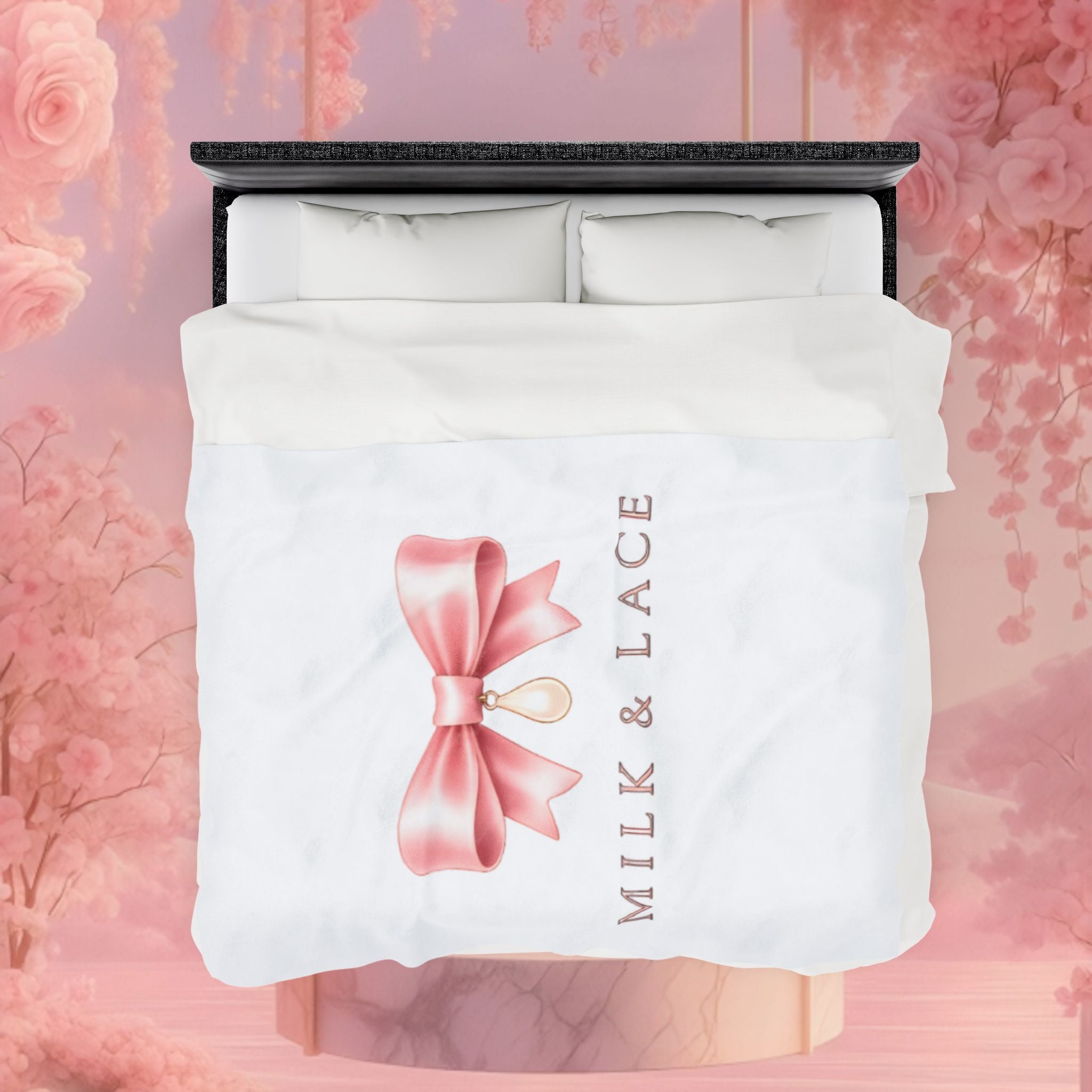 Velveteen Plush Blanket — Milk & Lace Pink Bow Baby Blanket