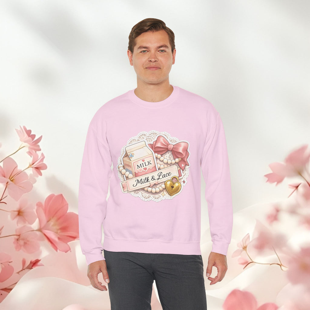 Milk & Lace Crewneck Sweatshirt — Cute Pastel Vintage Milk Carton Design