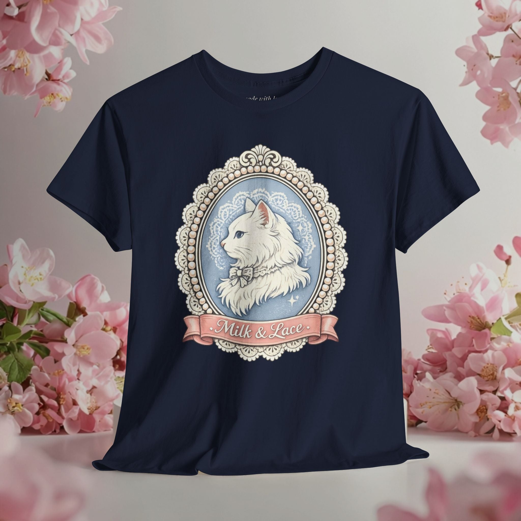 Cute Girly Cat T-Shirt — Soft Pastel Cat Graphic Tee for Cat Lovers