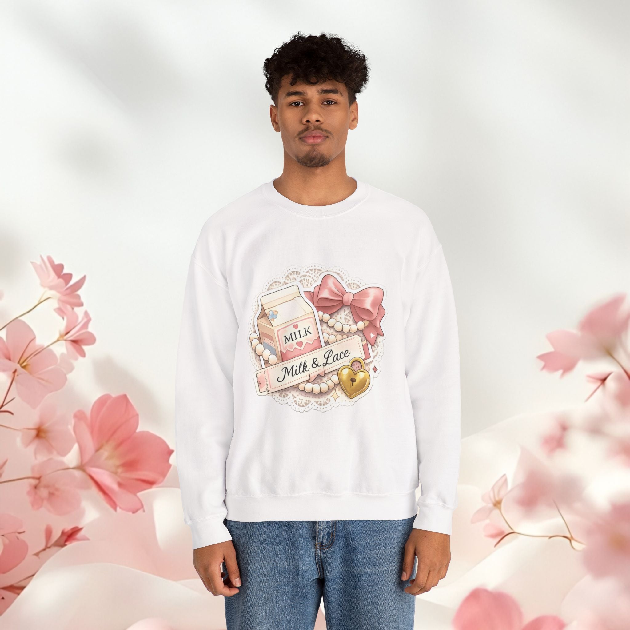 Milk & Lace Crewneck Sweatshirt — Cute Pastel Vintage Milk Carton Design