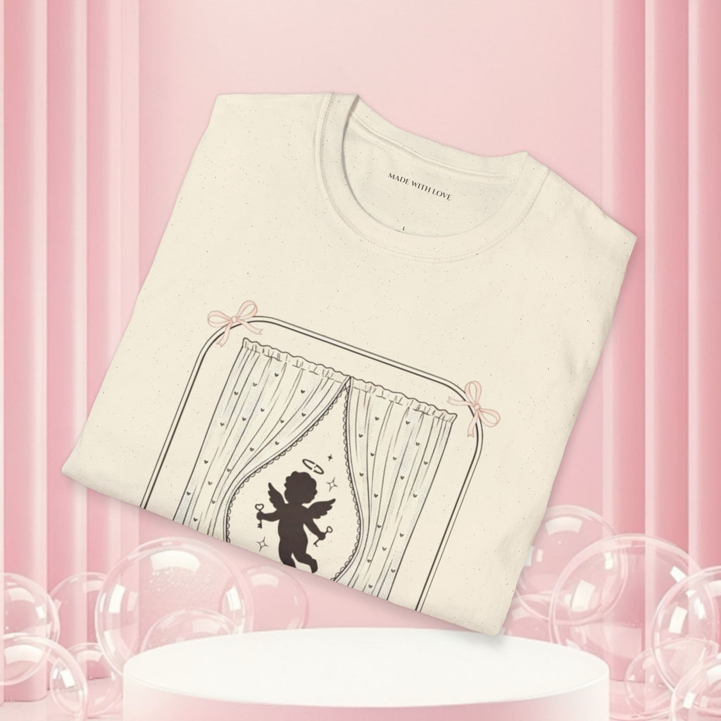 Milk & Lace Graphic T-Shirt — 'Handle With Desire' Vintage Cherub Design