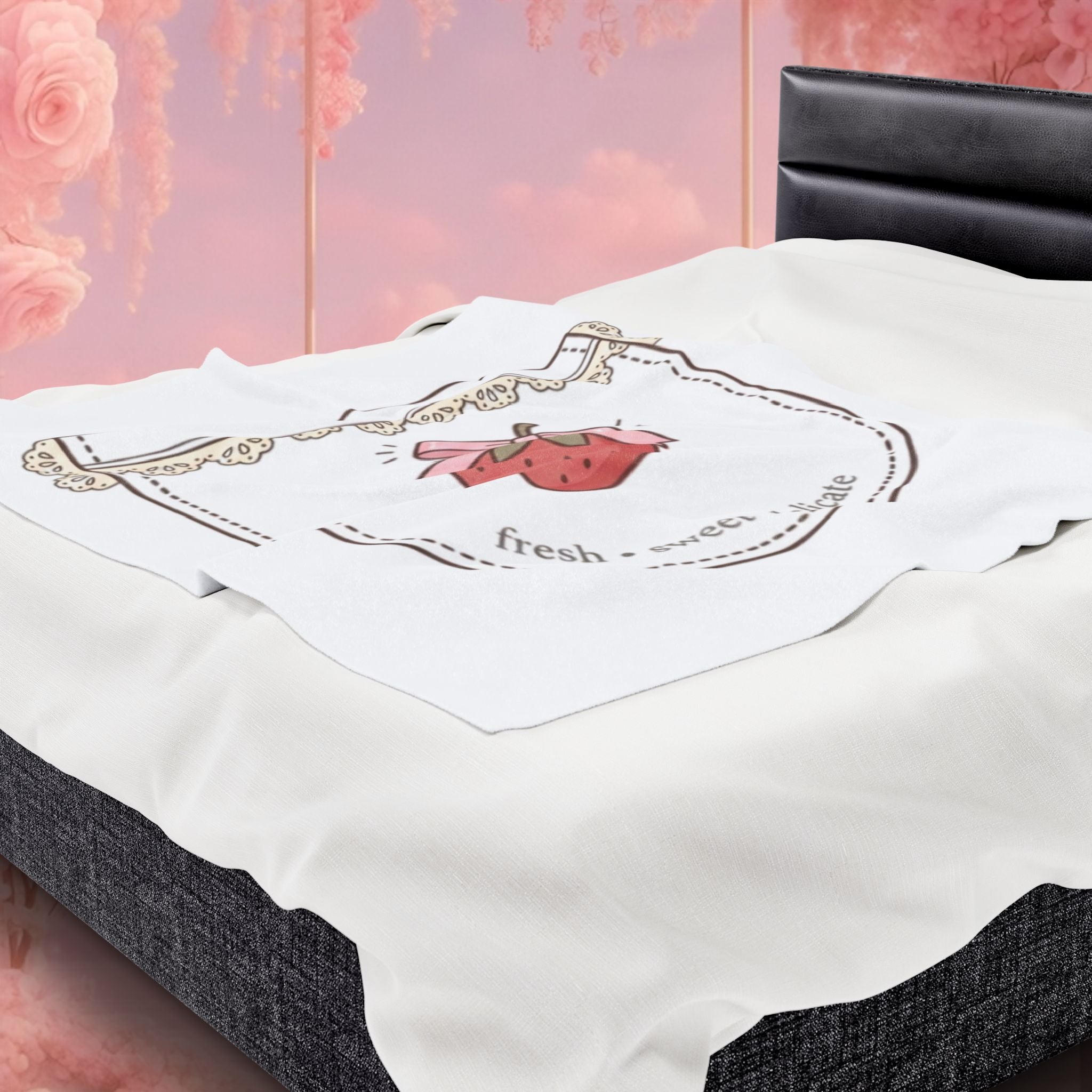 Strawberry Whimsy Velveteen Plush Blanket — Gentle, Whimsical Strawberry Design