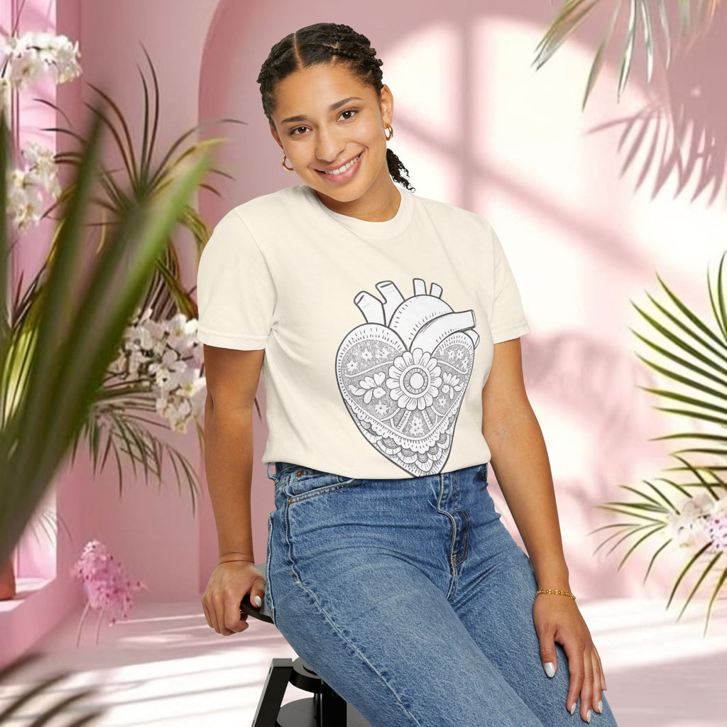 Lace Heart Anatomical Tee — "soft things only" Cotton T-Shirt