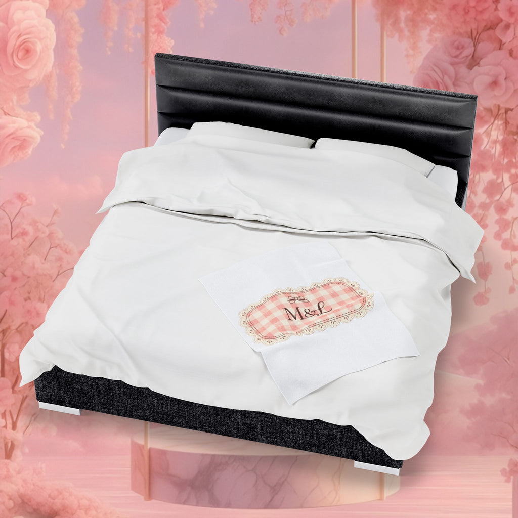 Pink Gingham Monogram Velveteen Plush Blanket