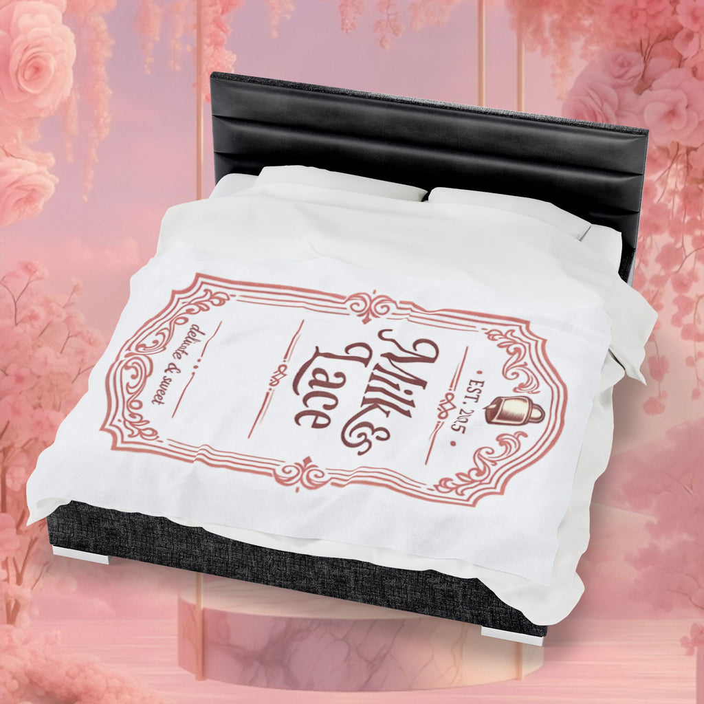 Velveteen Plush Blanket — "Milk & Lace" Vintage Label Cozy Throw