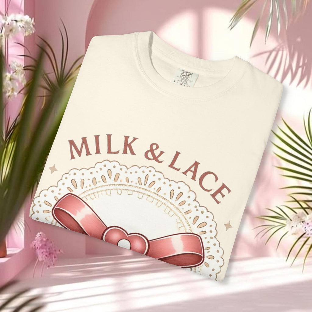 Milk & Lace Graphic T-Shirt — 'Soft Things Only' Romantic Bow Tee