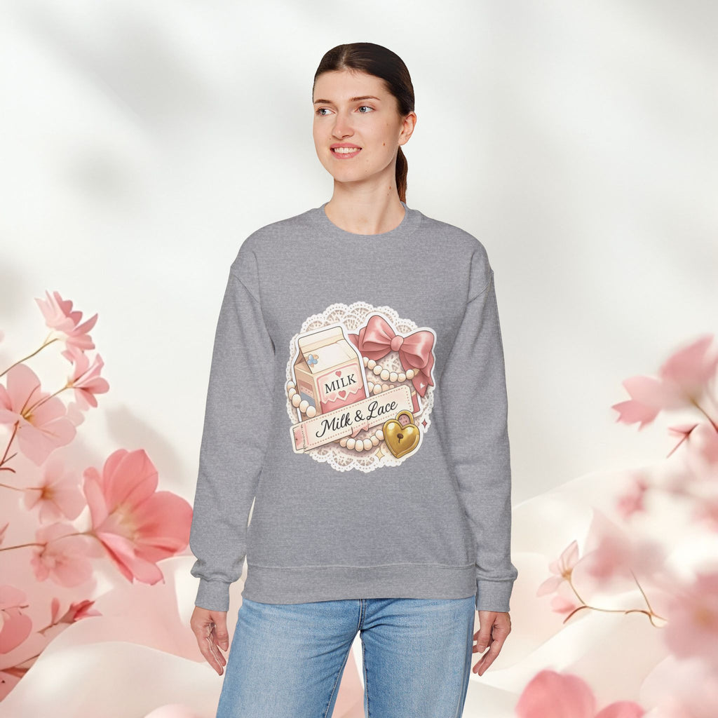 Milk & Lace Crewneck Sweatshirt — Cute Pastel Vintage Milk Carton Design