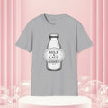 Milk & Lace T-Shirt — Vintage Milk Bottle Graphic with “Milk doesn't blush.” Back Text