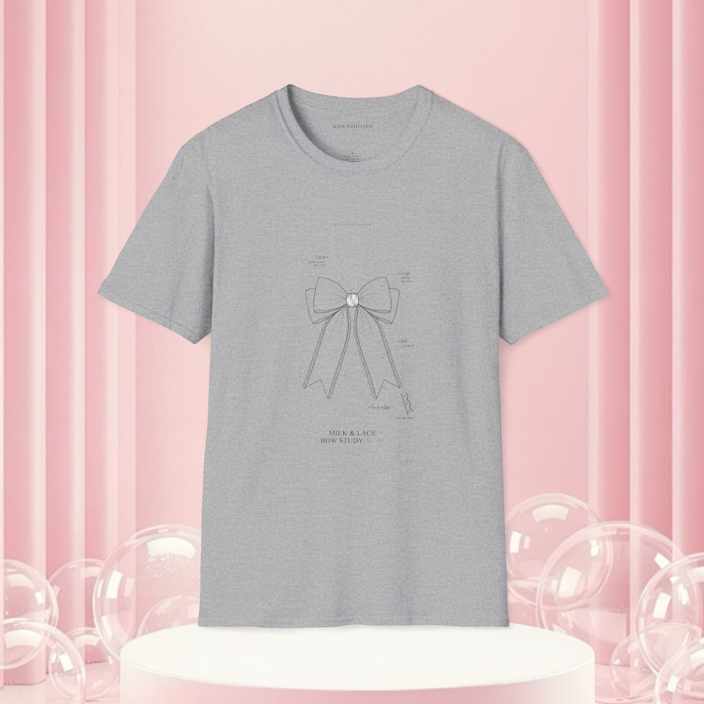 Minimal Bow Graphic T-Shirt — Delicate Ribbon Illustration with Subtle Back Text — Casual Feminine Tee