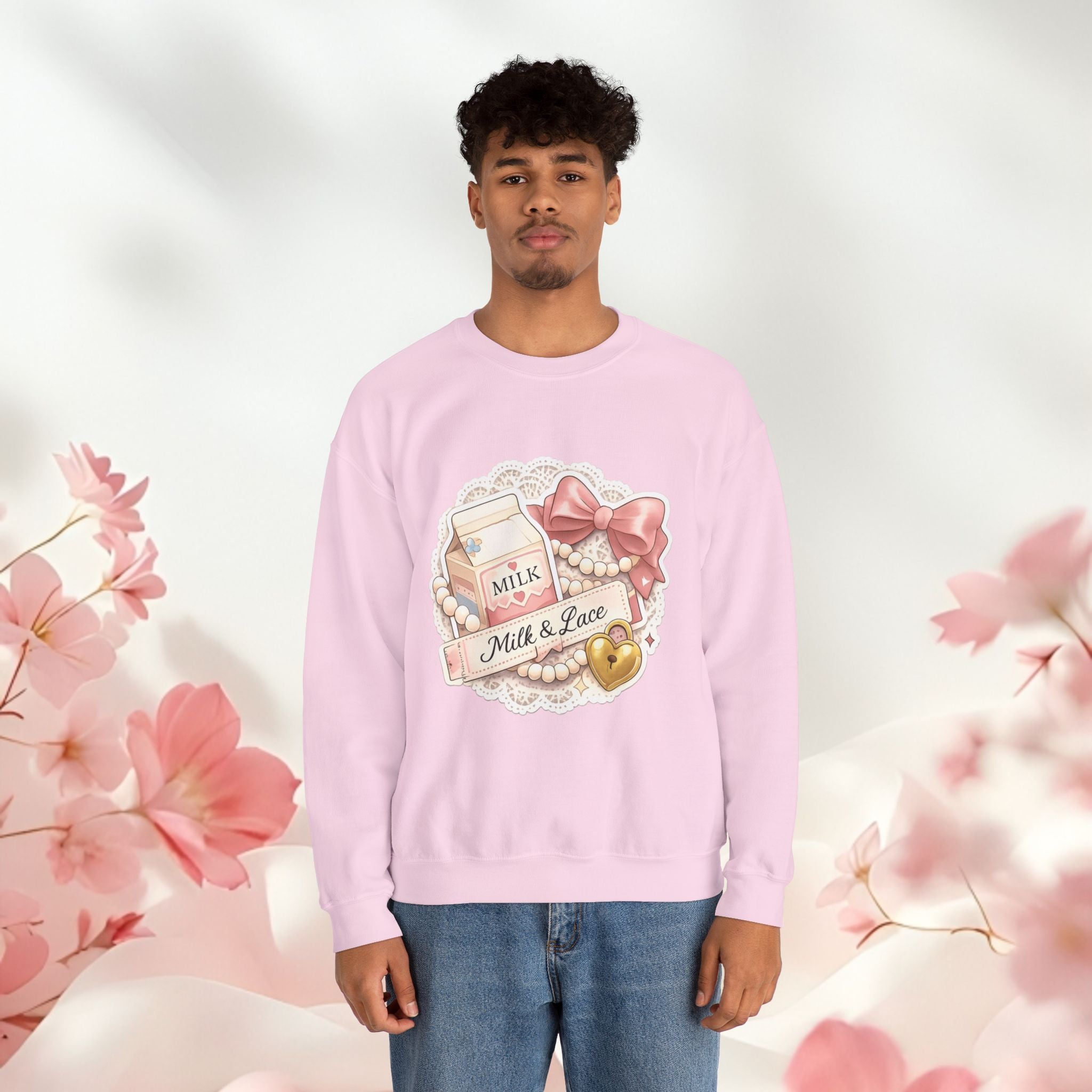 Milk & Lace Crewneck Sweatshirt — Cute Pastel Vintage Milk Carton Design