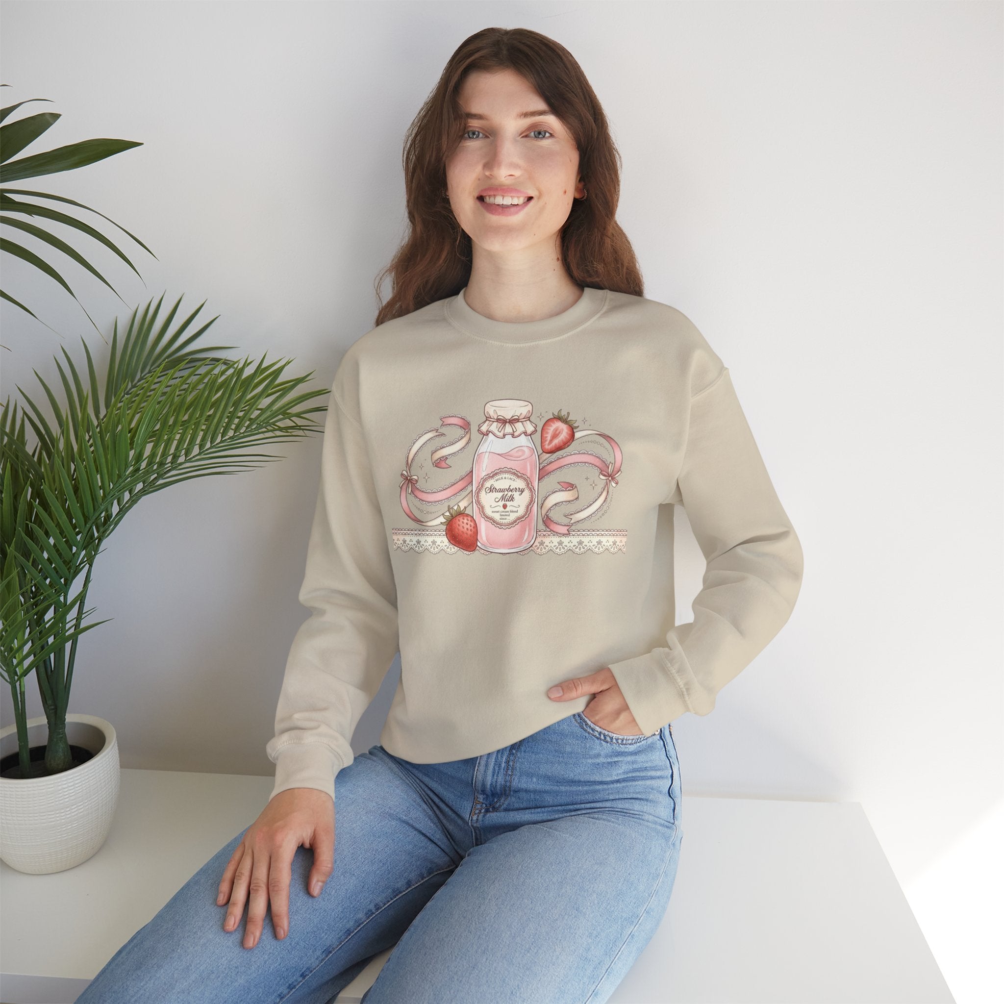 Strawberry Cream Crewneck Sweatshirt — Delicate Pastel Berry Design