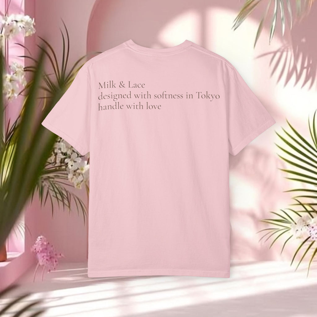 Milk & Lace Cute Pastel Sticker Tee — Strawberry Tea Graphic T-Shirt