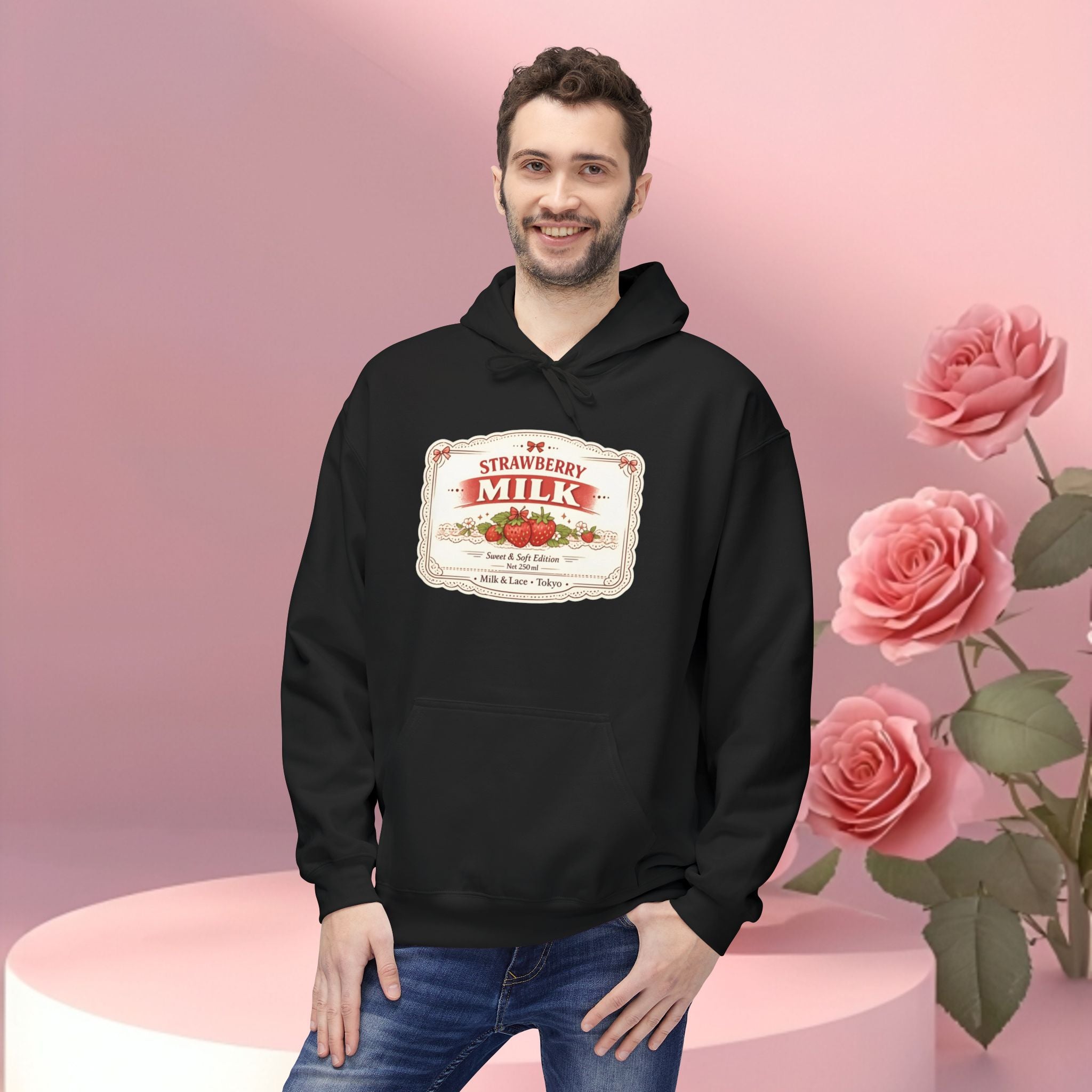 Strawberry Milk Label Hoodie — Vintage Farmhouse Graphic Sweatshirt
