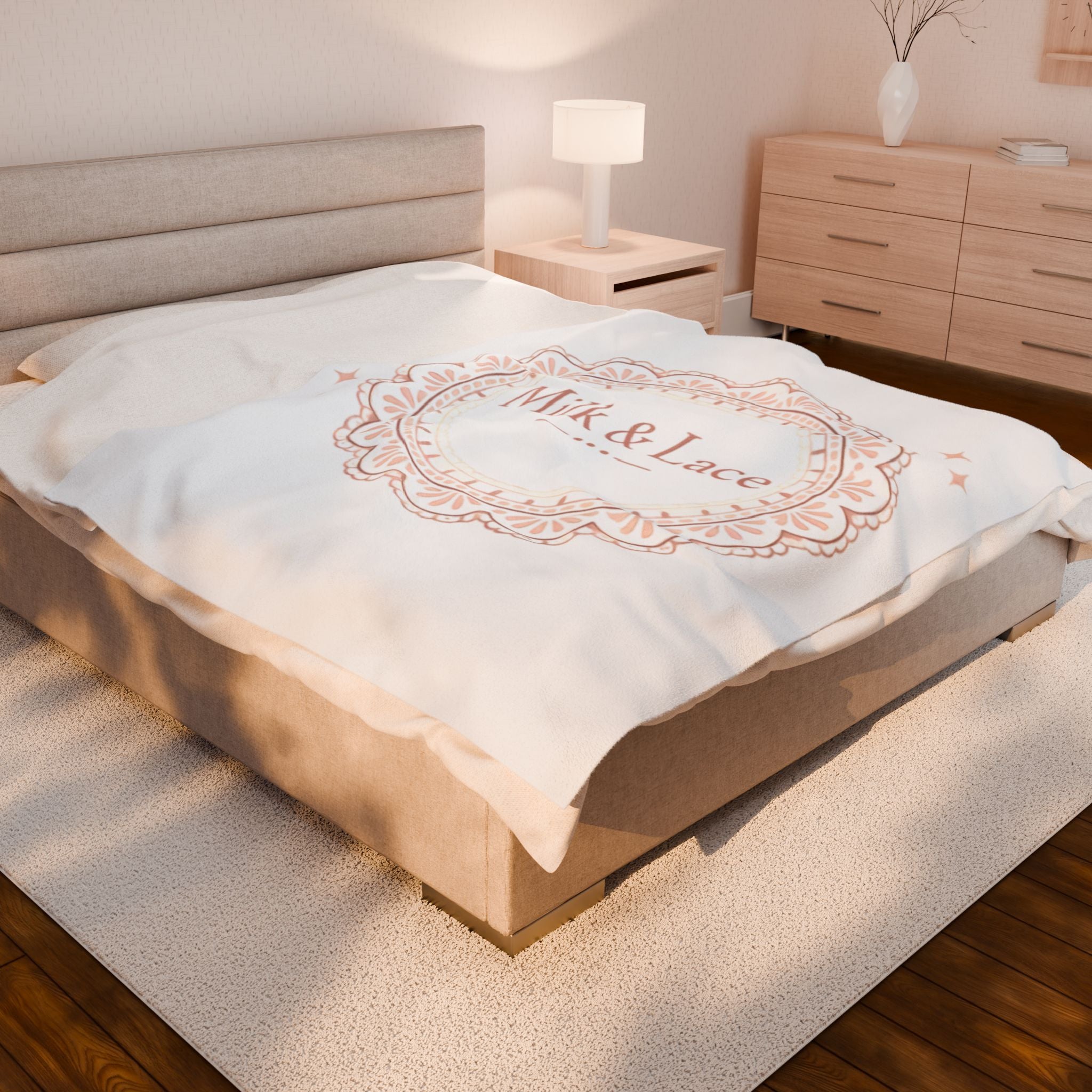 Velveteen Plush Blanket — "Milk & Lace" Soft Decorative Throw for Cozy Bedrooms, Gift for Her