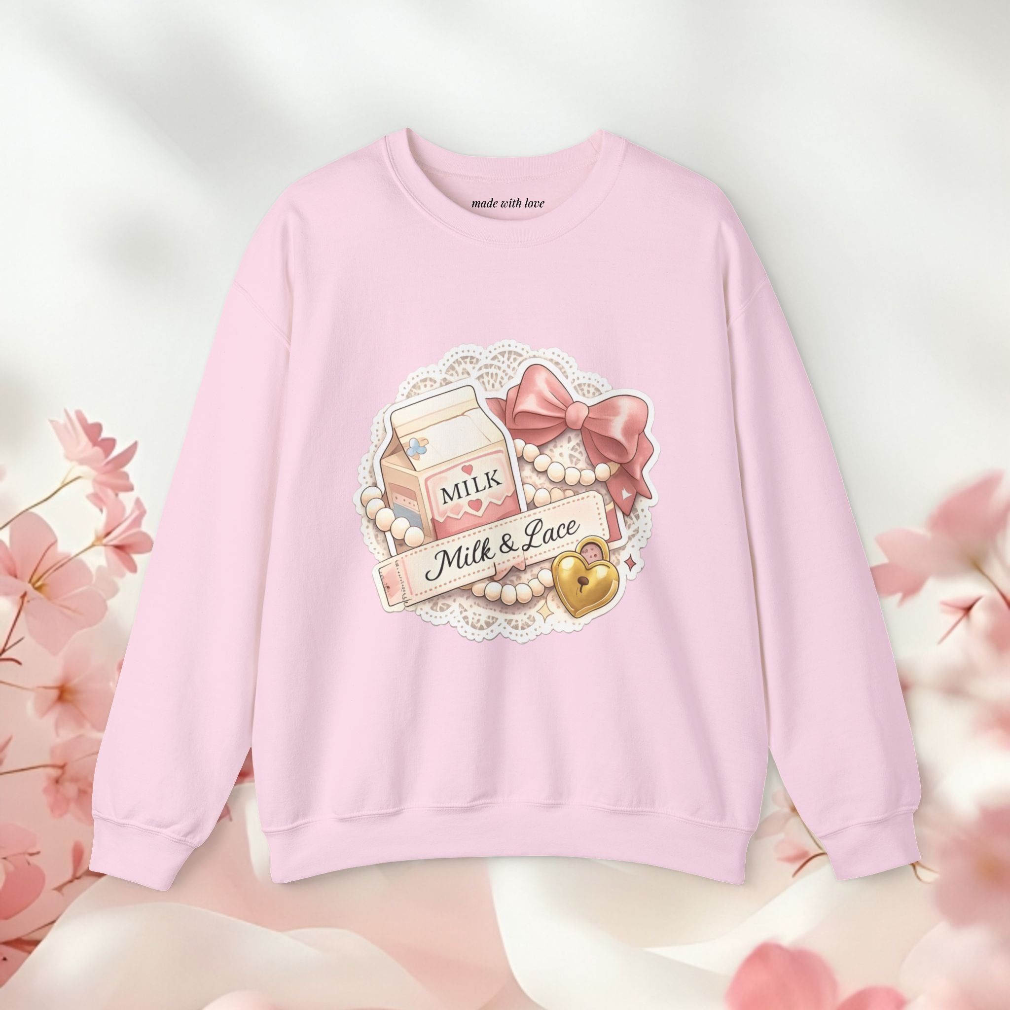 Milk & Lace Crewneck Sweatshirt — Cute Pastel Vintage Milk Carton Design