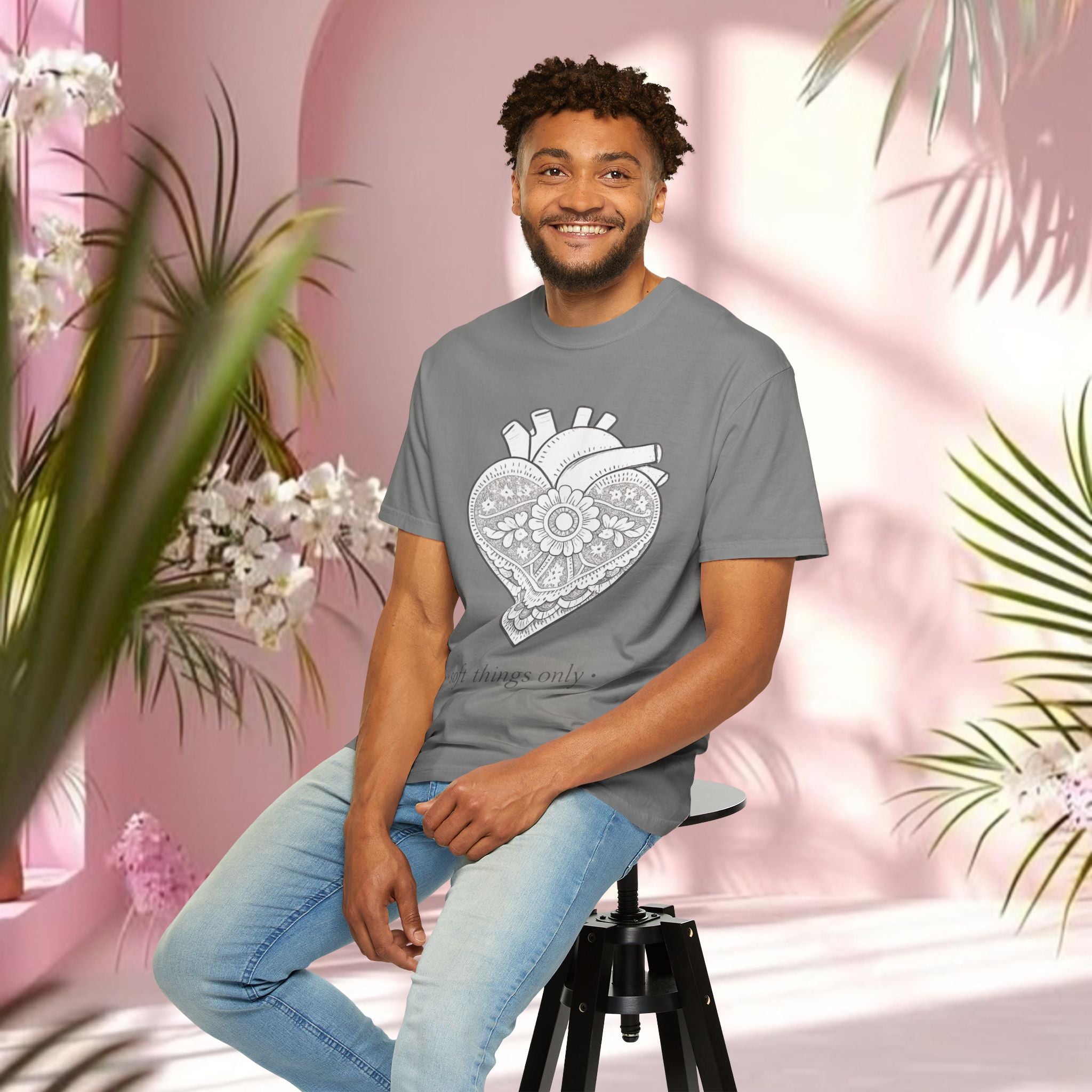 Lace Heart Anatomical Tee — "soft things only" Cotton T-Shirt