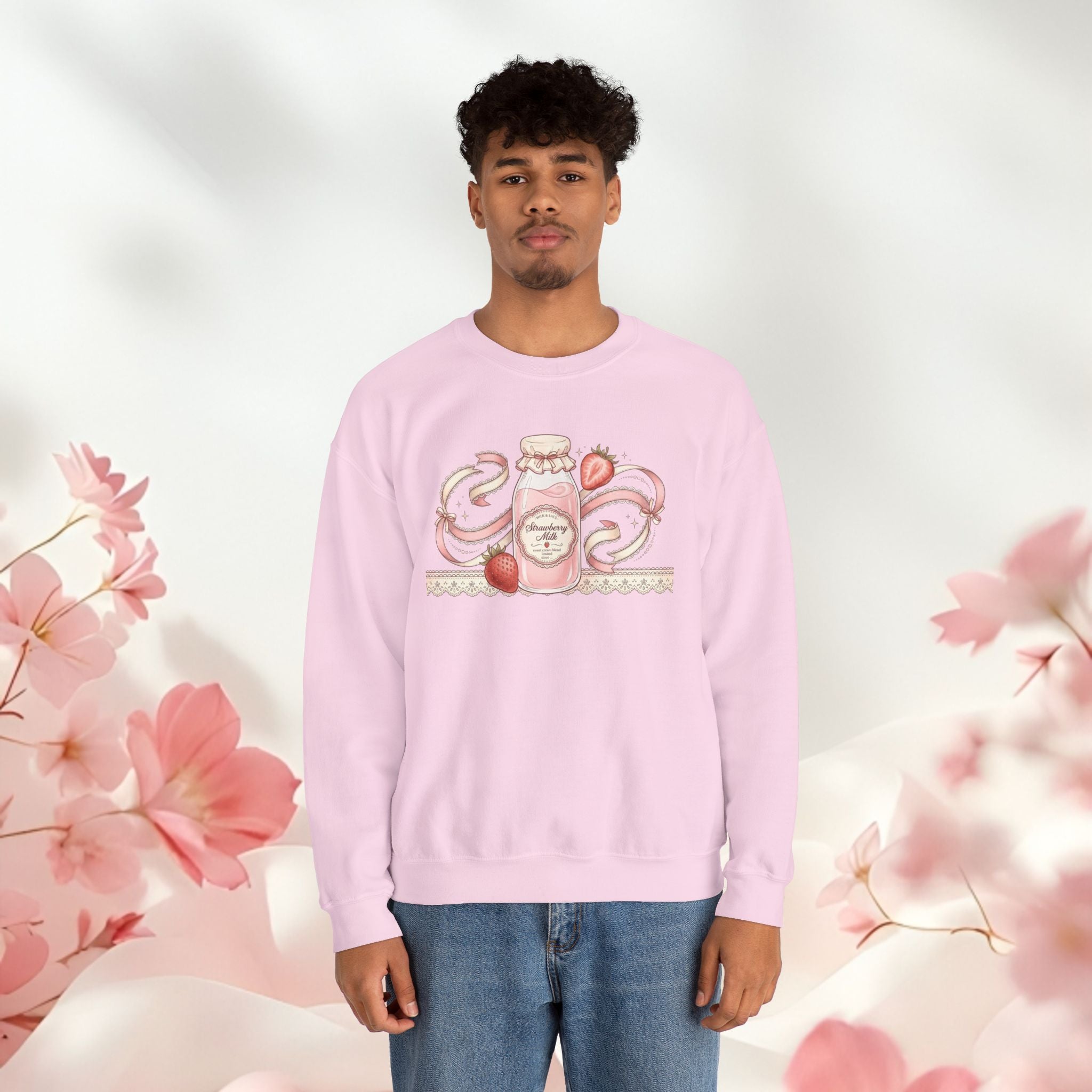 Strawberry Cream Crewneck Sweatshirt — Delicate Pastel Berry Design