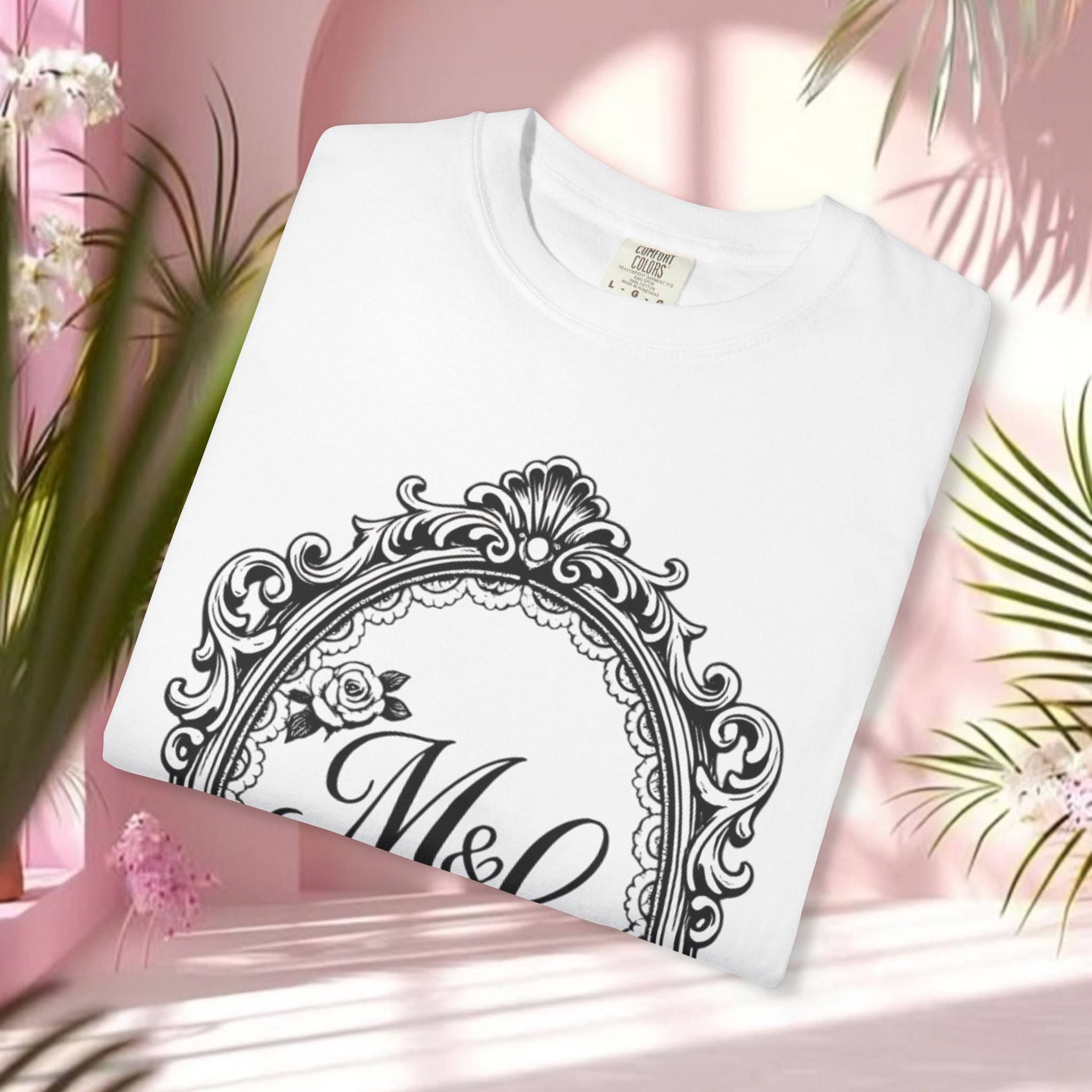 Ornate Monogram T-Shirt — "M&L" Vintage Frame Graphic