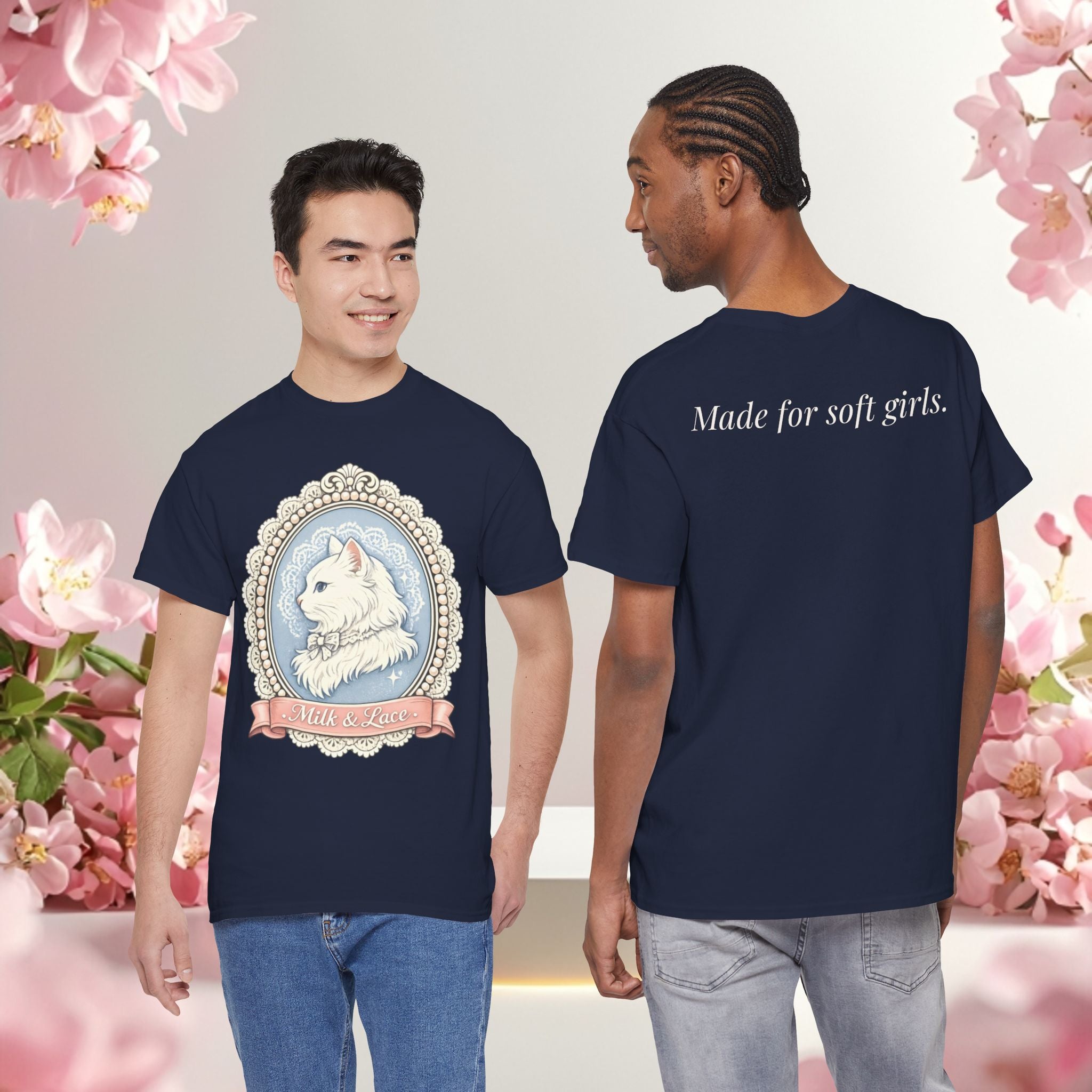 Cute Girly Cat T-Shirt — Soft Pastel Cat Graphic Tee for Cat Lovers