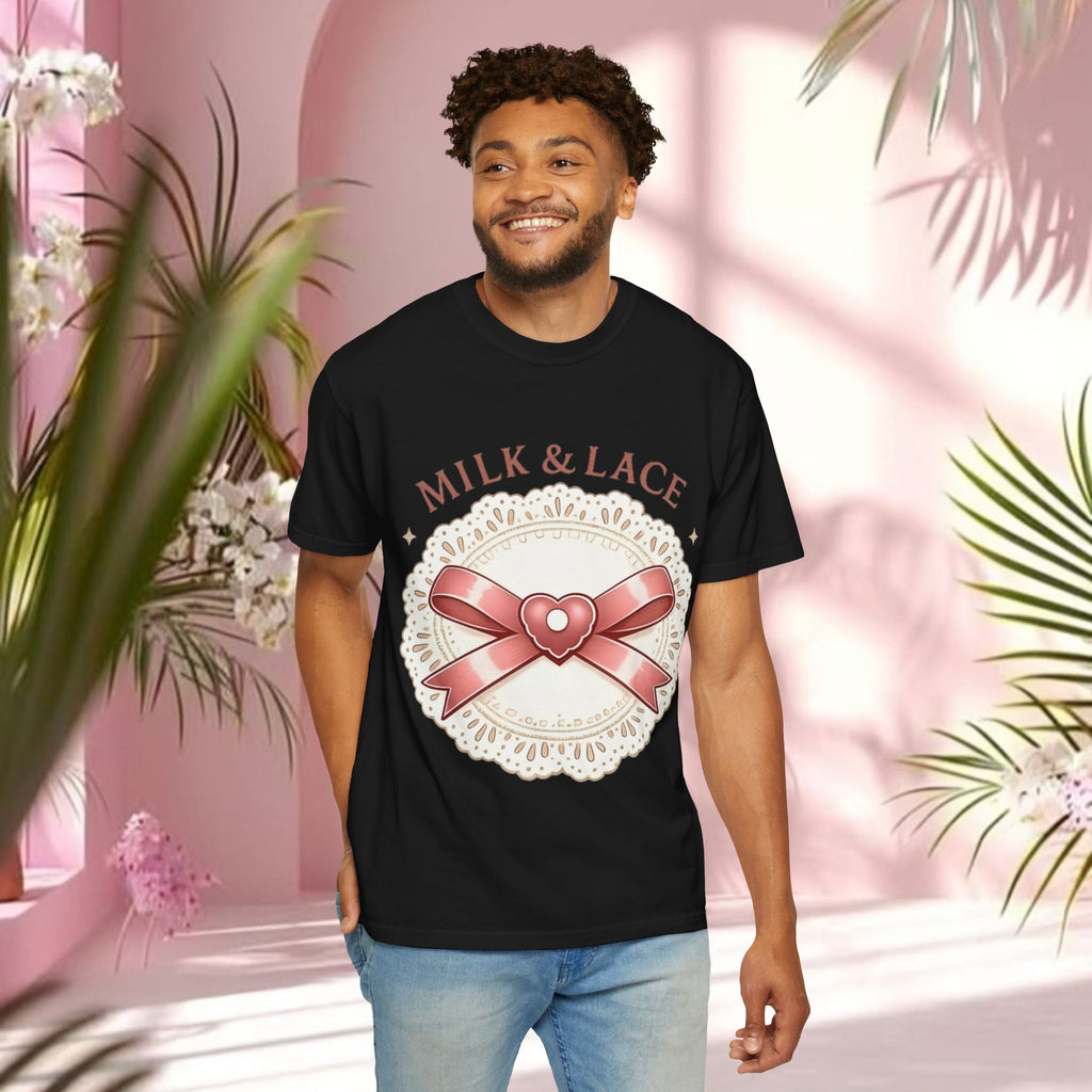 Milk & Lace Graphic T-Shirt — 'Soft Things Only' Romantic Bow Tee