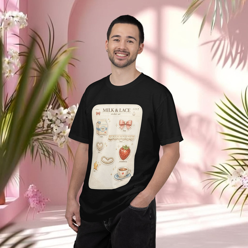 Milk & Lace Cute Pastel Sticker Tee — Strawberry Tea Graphic T-Shirt