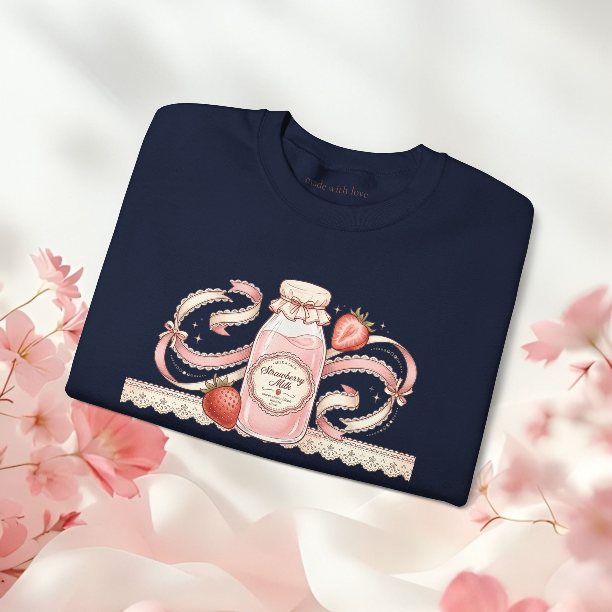 Strawberry Cream Crewneck Sweatshirt — Delicate Pastel Berry Design