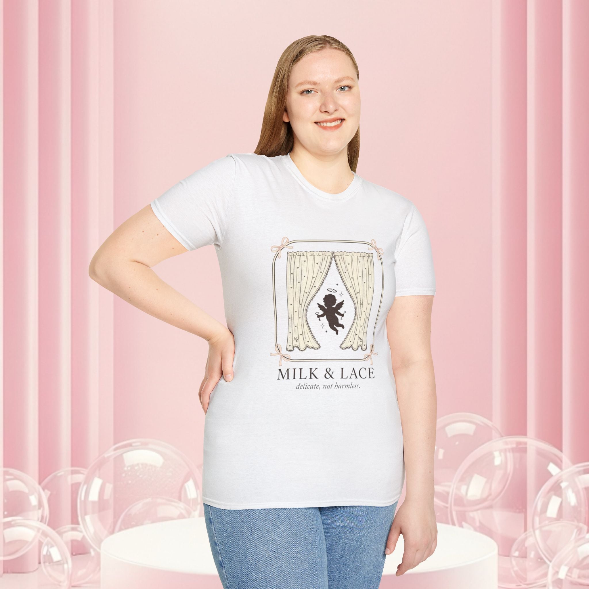 Milk & Lace Graphic T-Shirt — 'Handle With Desire' Vintage Cherub Design