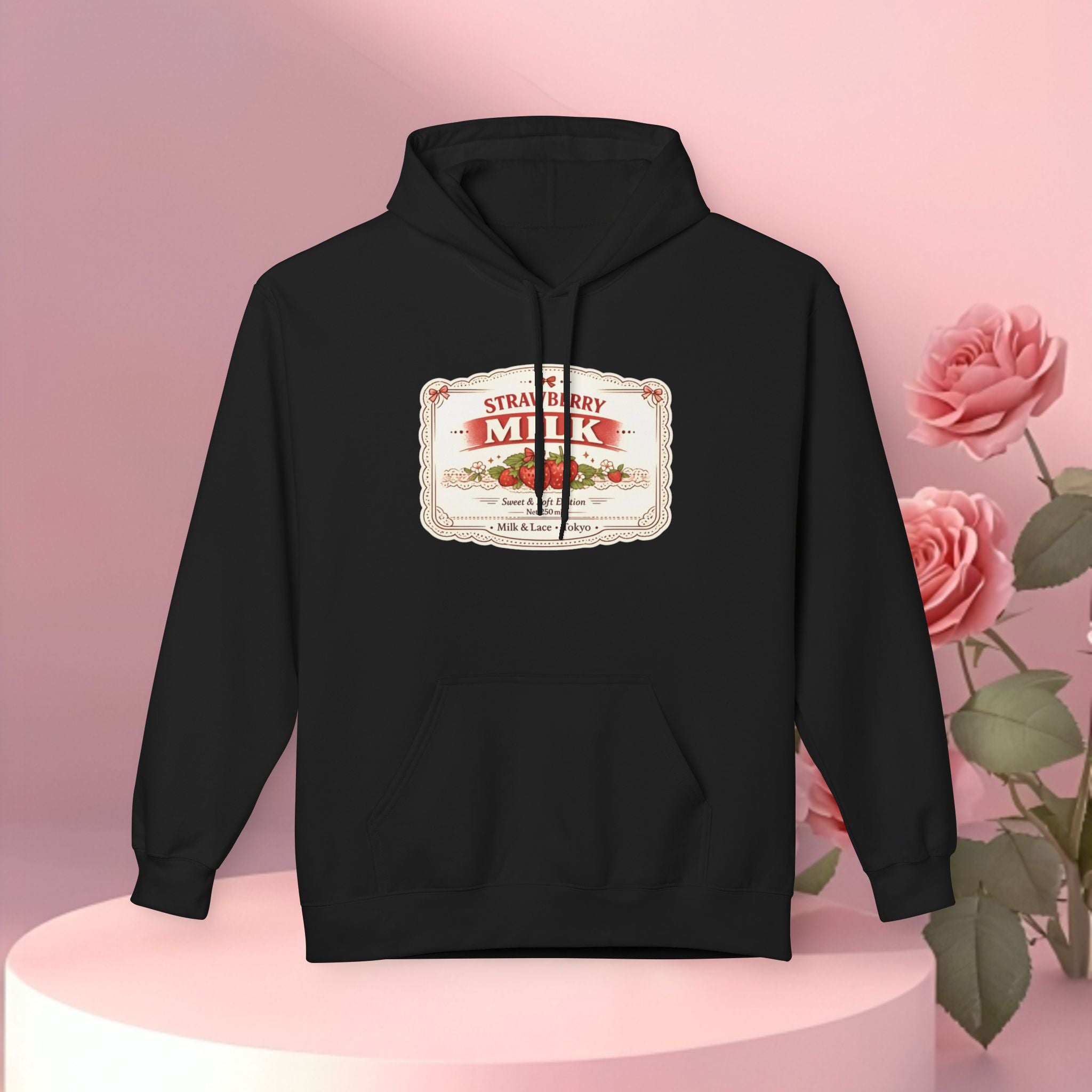Strawberry Milk Label Hoodie — Vintage Farmhouse Graphic Sweatshirt