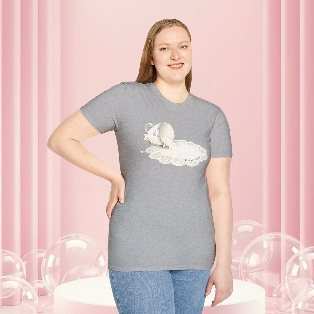 T-Shirt — Spilled Milk & Lace Graphic Tee ("Handle With Sweetness")