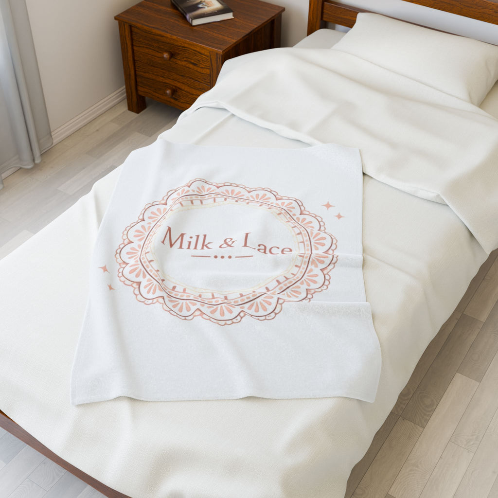 Velveteen Plush Blanket — "Milk & Lace" Soft Decorative Throw for Cozy Bedrooms, Gift for Her